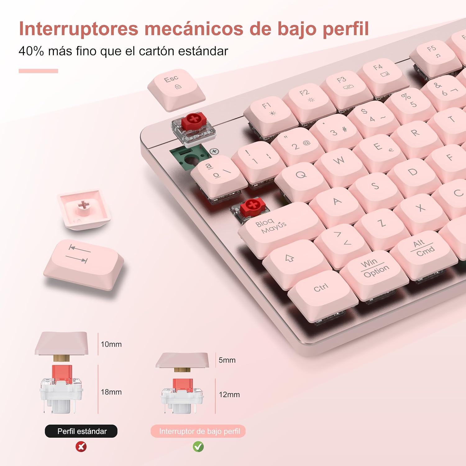 Thumbnail 1 de LeadsaiL FA98 Teclado Mecánico Perfil Bajo Rosa