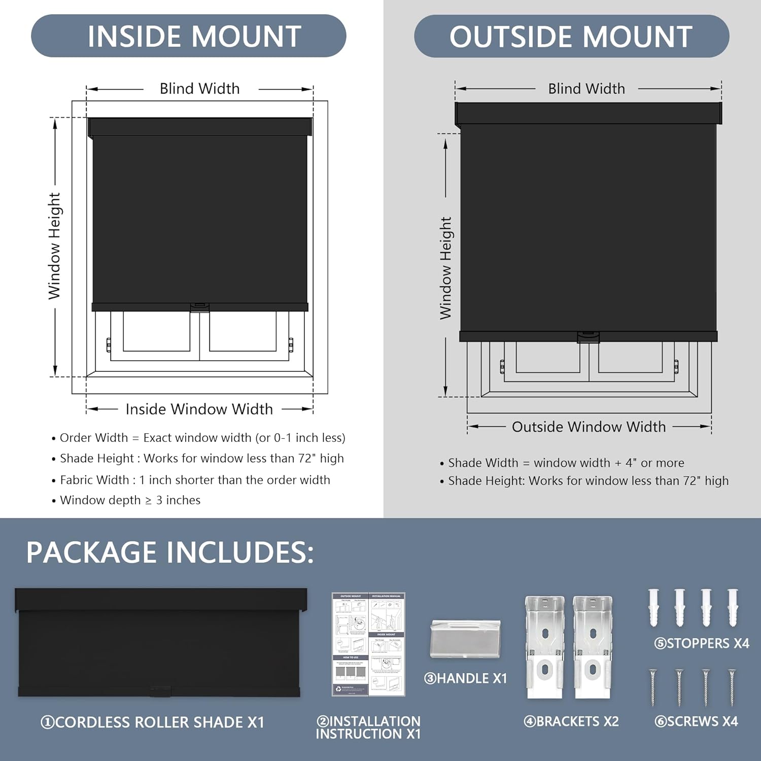 Detalle 1 de AOSKY Blackout Roller Shades for Windows 30" W x 72" H