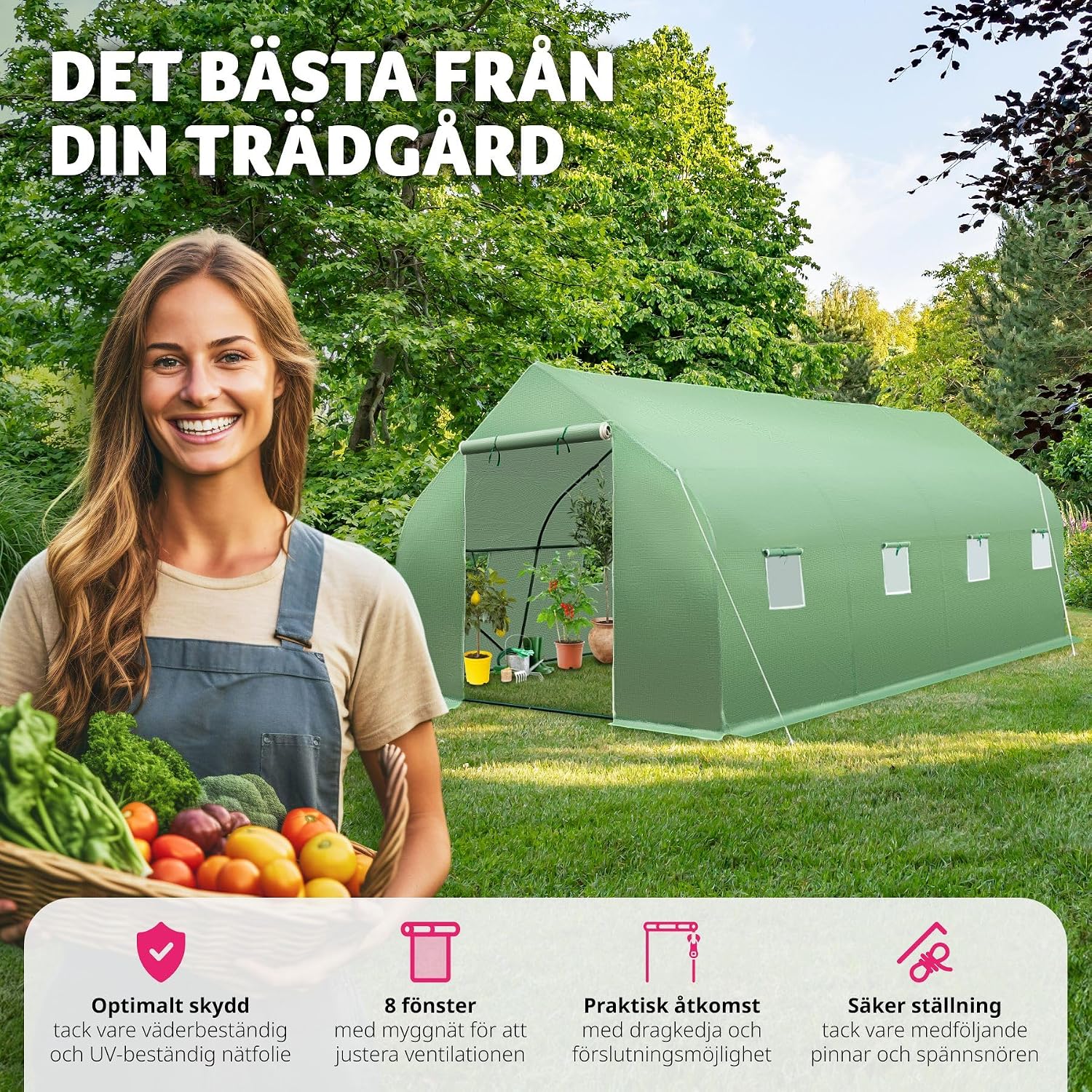 Thumbnail 3 de tectake 402265 växthustält 18 m² med 8 fönster och PE-överdrag