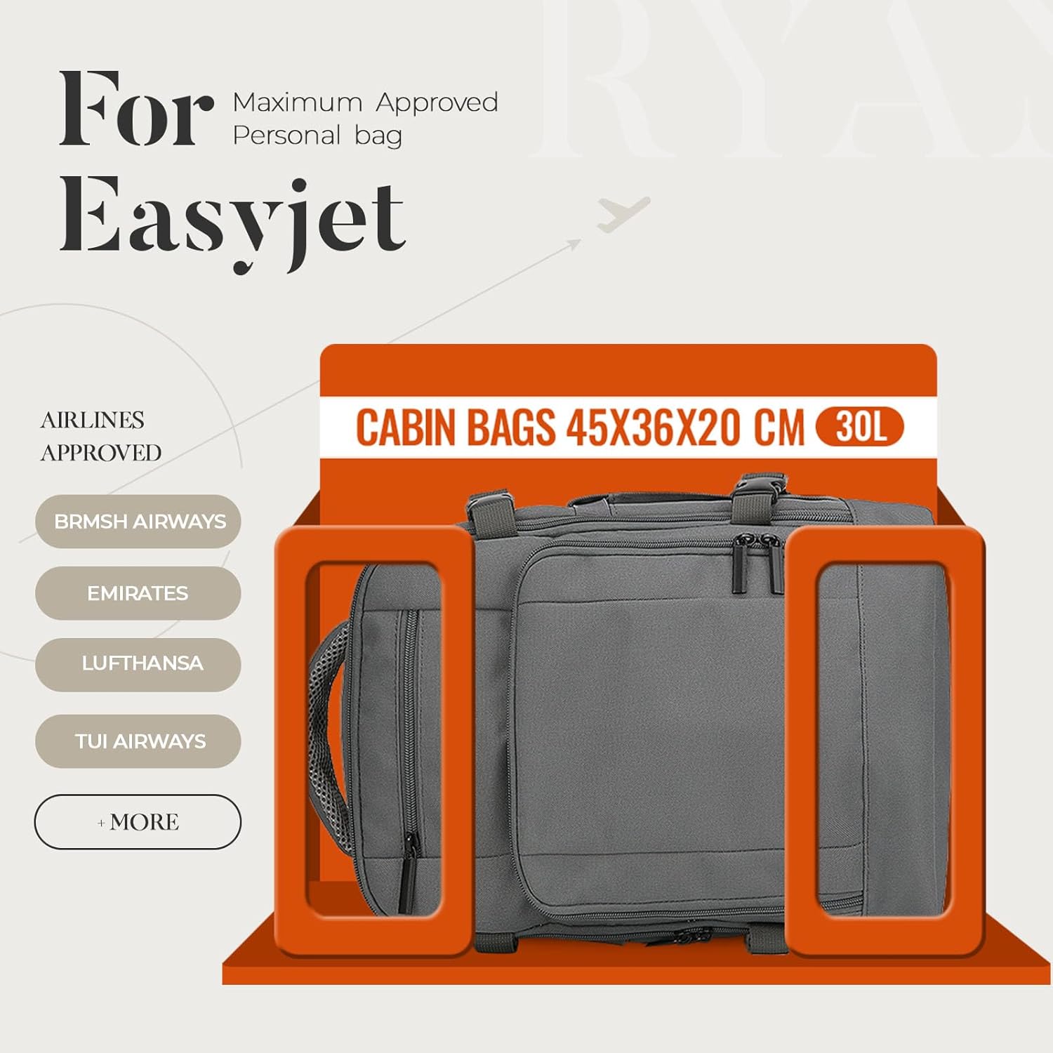Thumbnail 1 de ZHXX for EasyJet Cabin Bag 45x36x20: 30L Underseat Backpack with Anti-Theft Design and 15.6 Inch Laptop Compartment