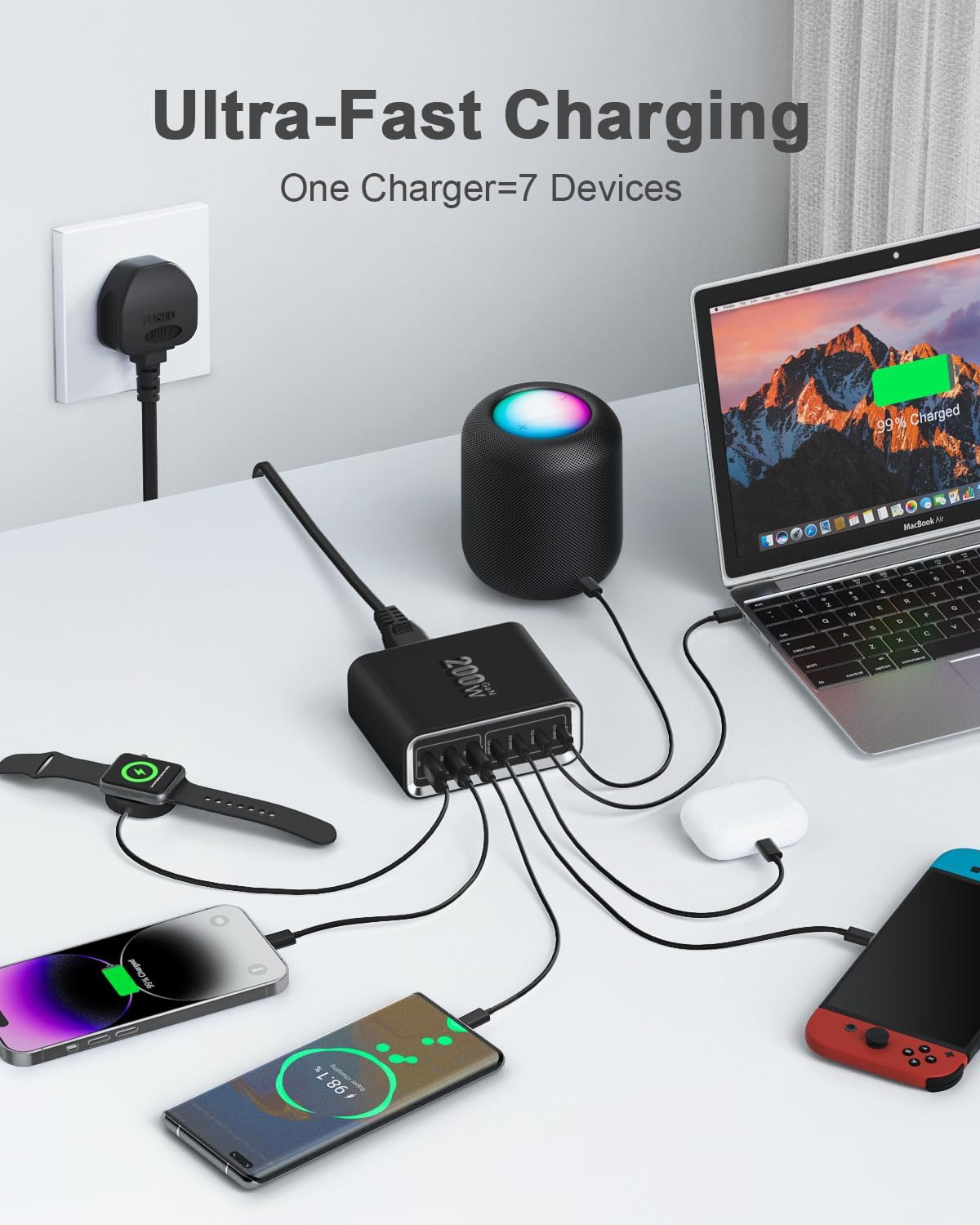 Thumbnail 3 de Suiwel USB-C 200W GaN 7-Port Fast Charging Station Hub with 65W Laptop Port