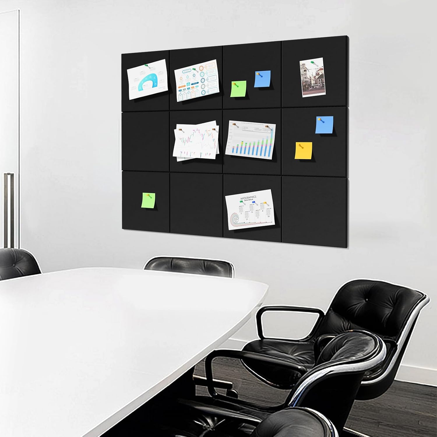 Thumbnail 6 de MaxGear 48" x 36" Felt Bulletin Board, Black 12-Pack Wall Tiles