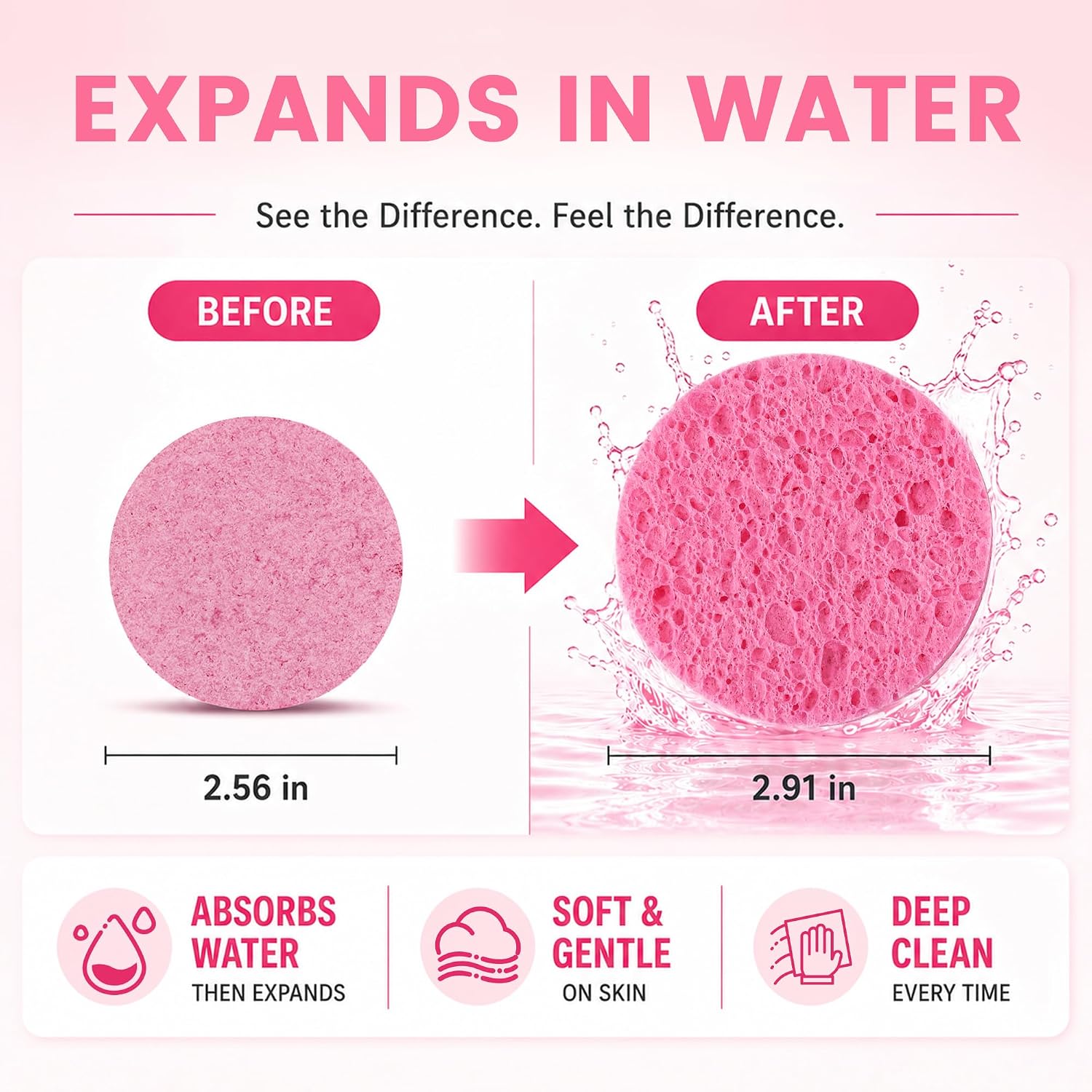 Detalle de derloyo 100-Count Compressed Facial Sponges, Pink Natural Cellulose