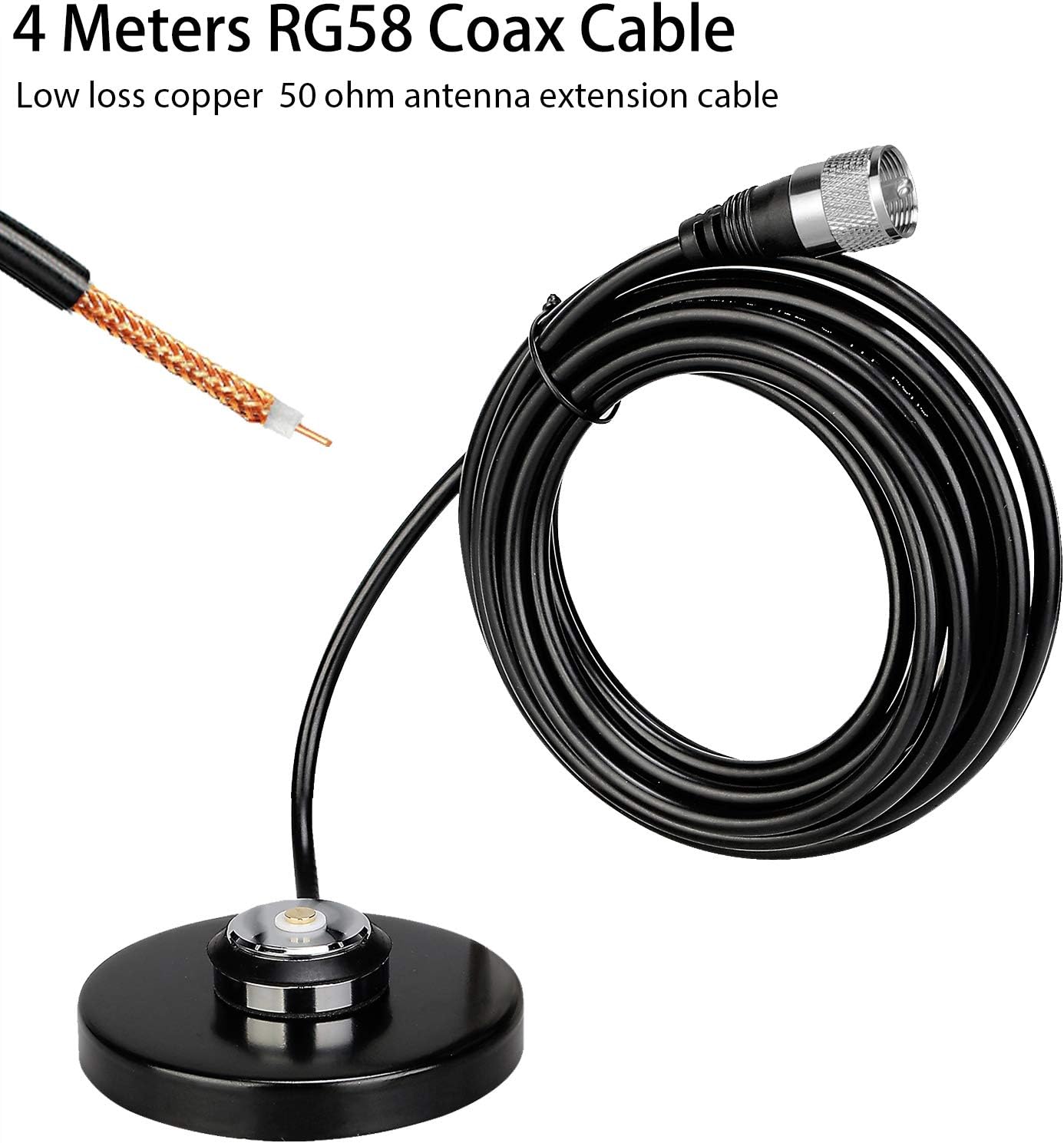 Detalle de Retevis MR200 NMO Antenne de Voiture Double Bande 2 m/70 cm pour bandes 144/430 MHz avec base magnétique et câble RG58