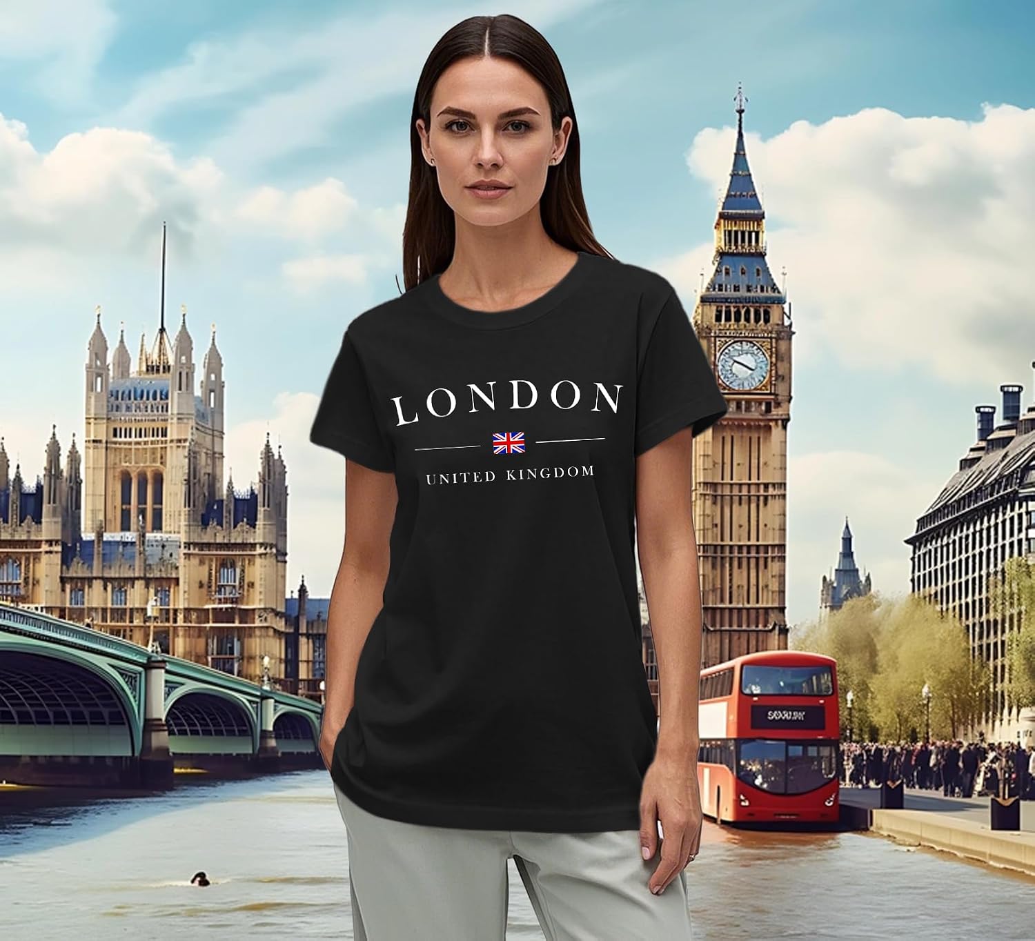 Detalle de Qskall Women’s Union Jack “London” T-Shirt – London shirts United Kingdom tee tops