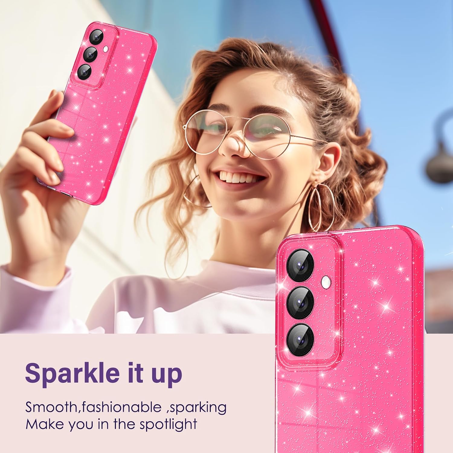 Detalle de Paitech Glitzer-Hülle für Samsung Galaxy S25 FE 5G – Dünne, weiche TPU Silikon Schutzhülle in Rosa