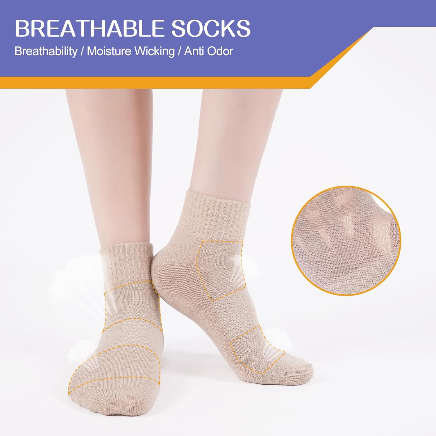 Thumbnail 4 de Stoeury White Sports Ankle Socks – Cushioned, Breathable & Anti-Blister (4 Pairs)