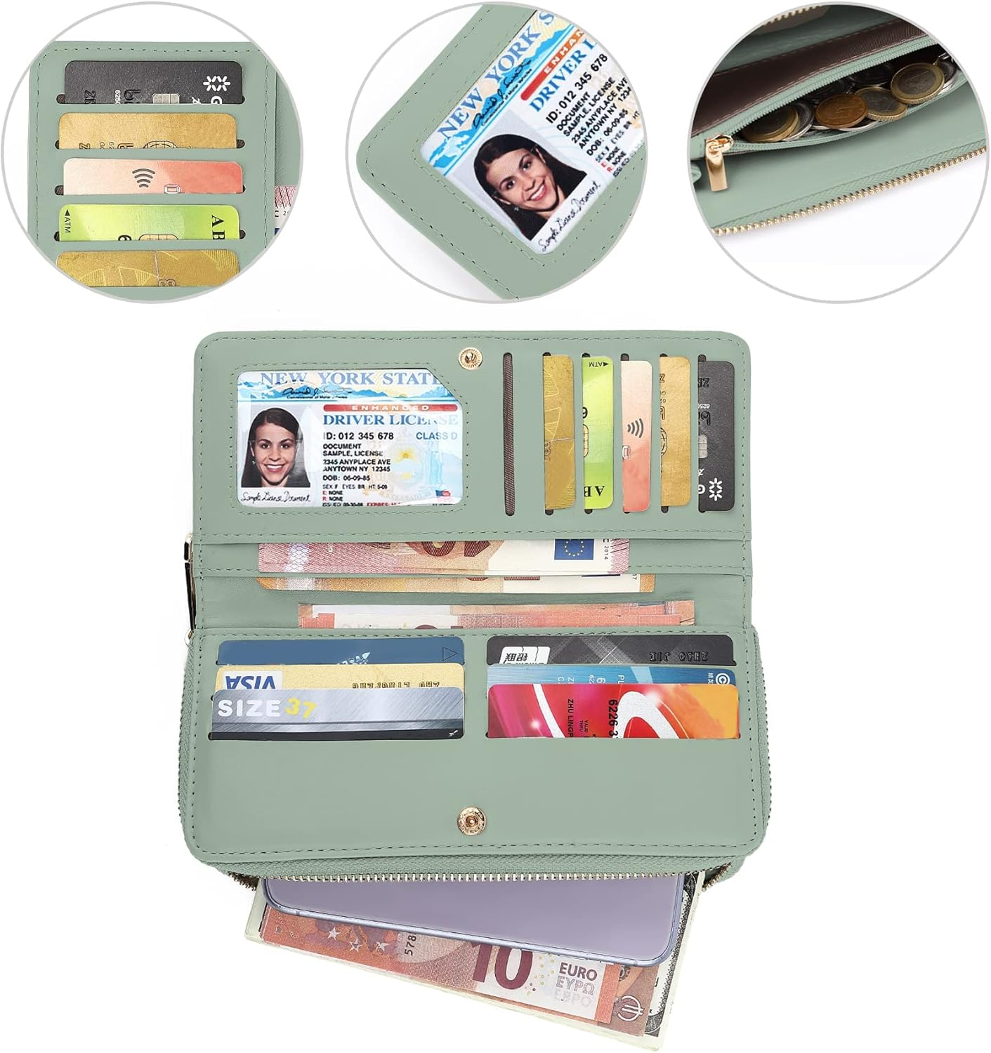 Thumbnail 2 de TANTOMI Geldbörse Damen groß im Langformat – RFID-Schutz, exklusiver Prägung, hellmint