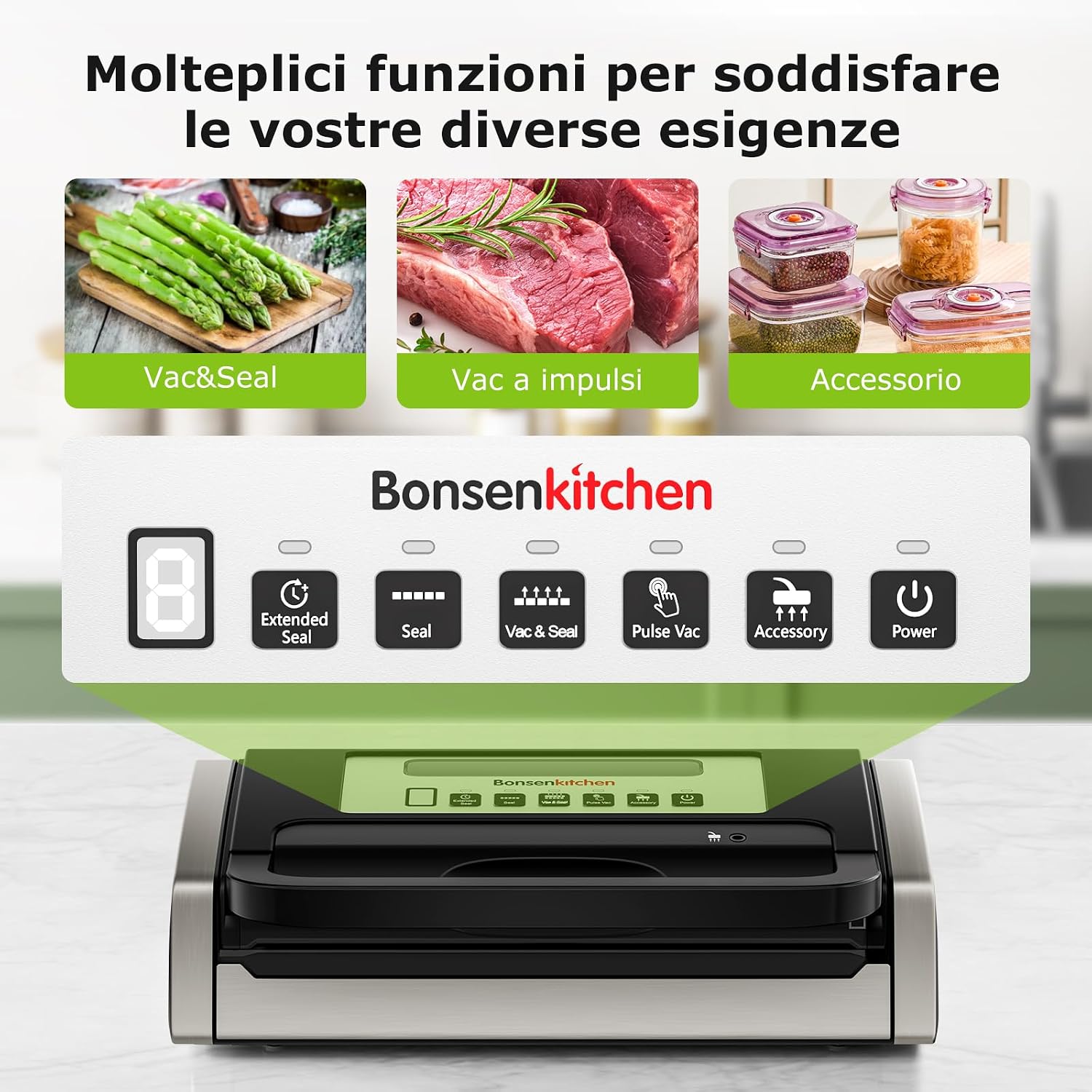 Detalle de Bonsenkitchen Macchina Sottovuoto per Alimenti con tecnologia Globefish, taglierina incorporata e maniglia bloccata