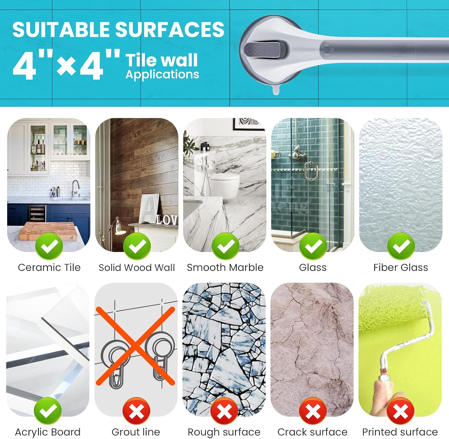 Thumbnail 6 de TAILI 43 cm Suction Grab Rail for Bathroom – No-Drill Bath Safety Handle with 110 kg Hold