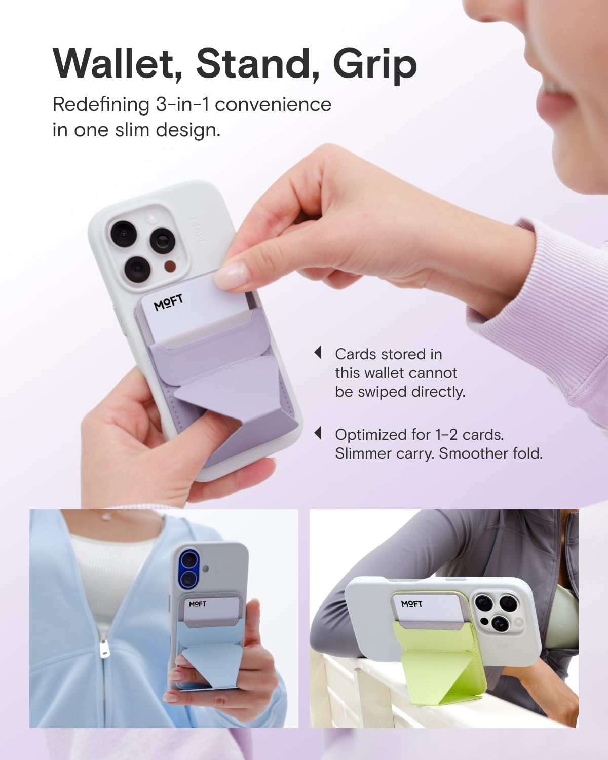 Detalle de MOFT Magnetic Wallet Stand for iPhone 12–17 Series (Peony) — MagSafe Wallet, Foldable Stand, and Grip