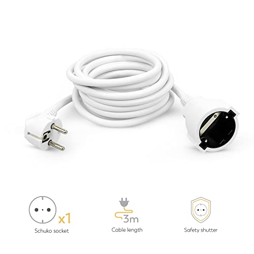 Detalle de GARZA Cable alargador de 3 m con toma de tierra, 16 A y 3680 W