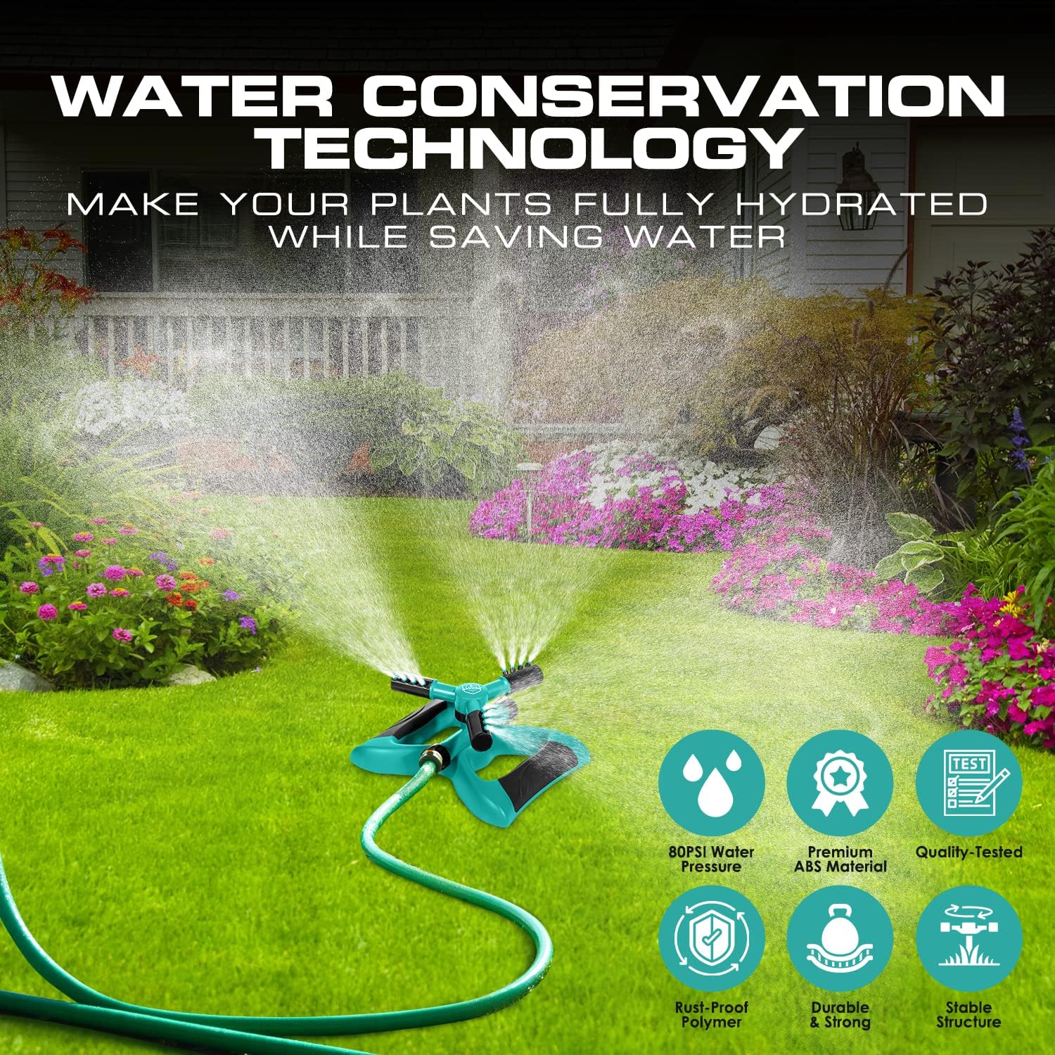 Detalle 2 de Joeys Garden Sprinkler 360° Rotating Lawn Sprinkler with Weighted Base