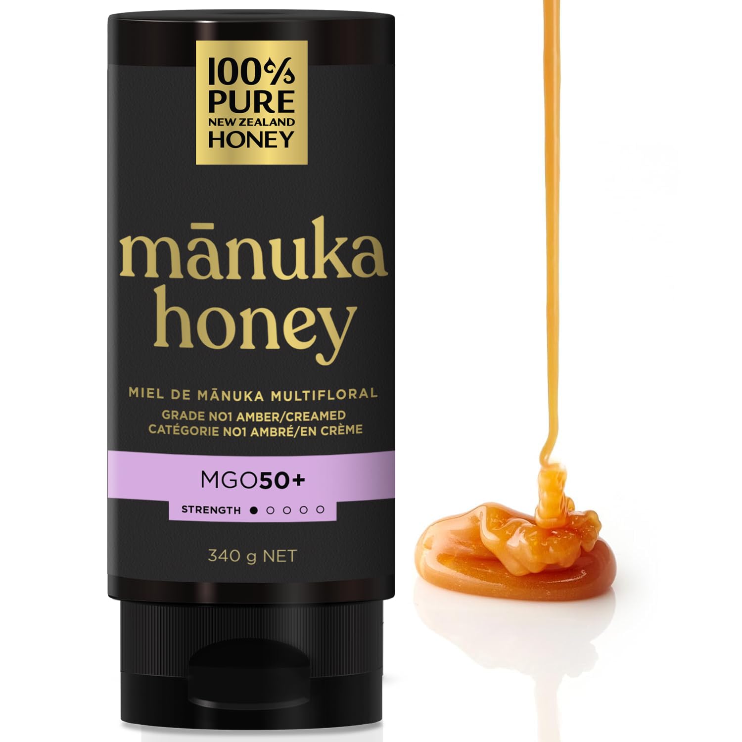 Detalle de 100% Pure New Zealand Honey MGO 50+ Multifloral Manuka Honey, 12 oz Squeeze