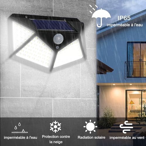 Detalle de Hqynss Lampe Solaire Extérieur avec Détecteur – Lot de 4, 800 lumens, 3 modes