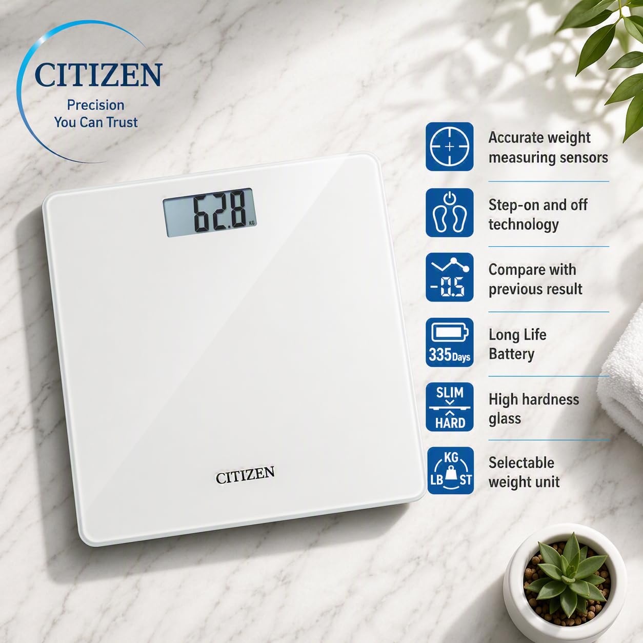Detalle 2 de Citizen Digital Bathroom Scales — Accurate 0.1 kg Home Weighing with Large Display