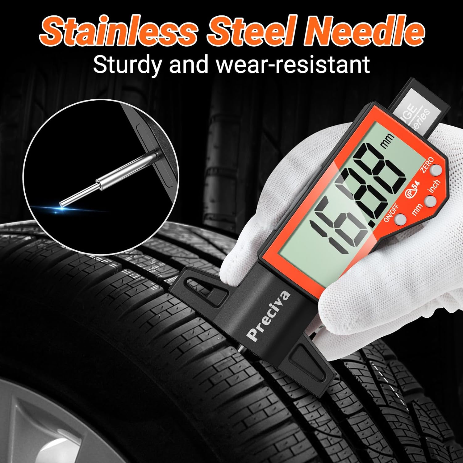Thumbnail 3 de Preciva Reifentiefenmesser 0–25,4 mm – Digitaler Profiltiefenmesser für Auto, LKW, Motorrad
