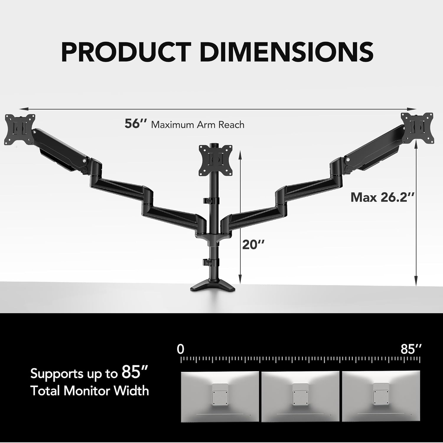 Thumbnail 2 de HUANUO Monitor Halterung 3 Monitore 17–32 Zoll 8 kg pro Arm
