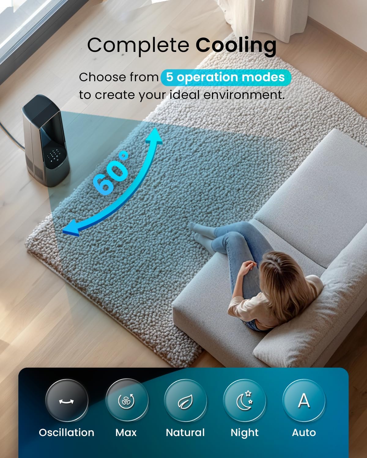 Thumbnail 5 de Pro Breeze Silent Bladeless Portable Tower Fan – Ultra Quiet Air Circulator