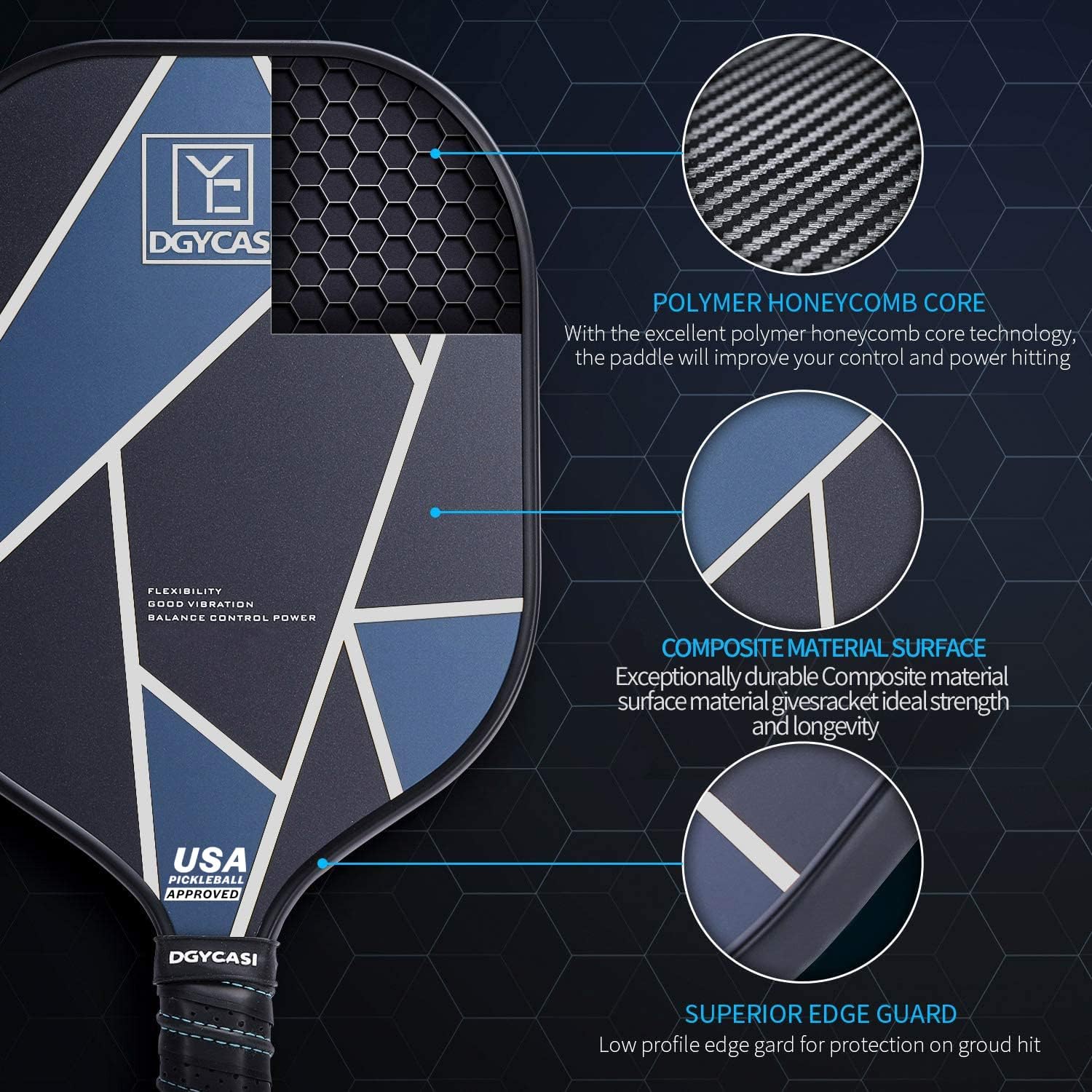 Detalle 2 de YC DGYCASI Pickleball Paddle Set, Carbon Fibre