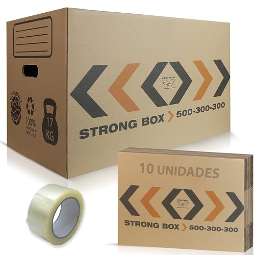 MARCPRINT: 10 Cajas de Mudanza Talla L (45 L) 50x30x30 cm, Reforzadas con Precinto, FSC y 100% Reutilizables