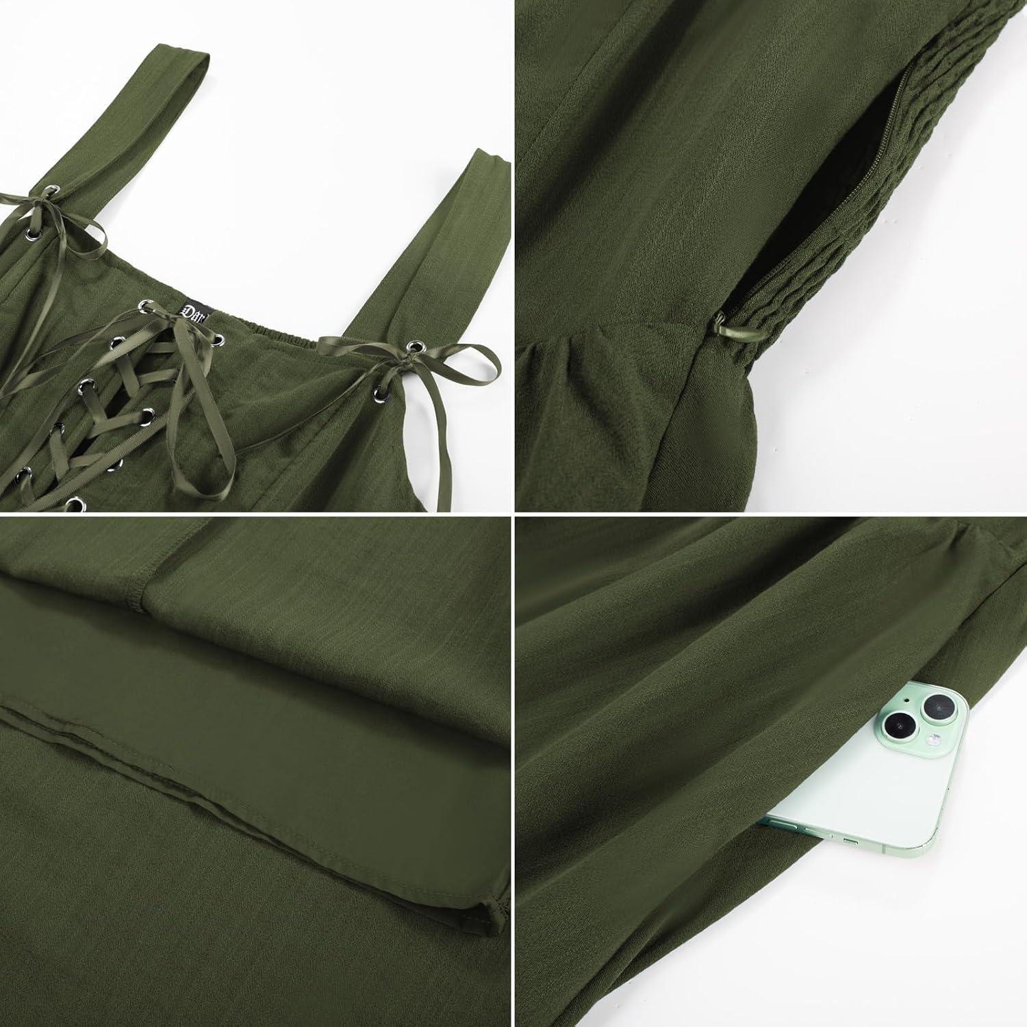 Detalle de SCARLET DARKNESS Damen Renaissance Korsett Kleid – Ärmellos mit Schnürung, Mittelalter-Gothic Maxi-Kleid