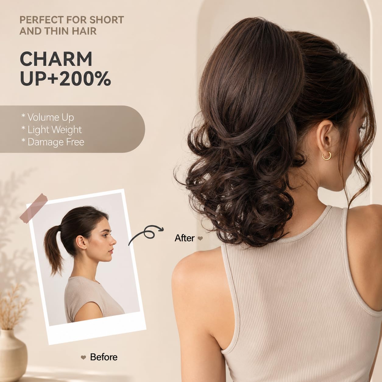 Detalle de ZQIAN BEAUTY 14-Inch Blonde Ponytail Extension, Layered Wavy Synthetic Hair