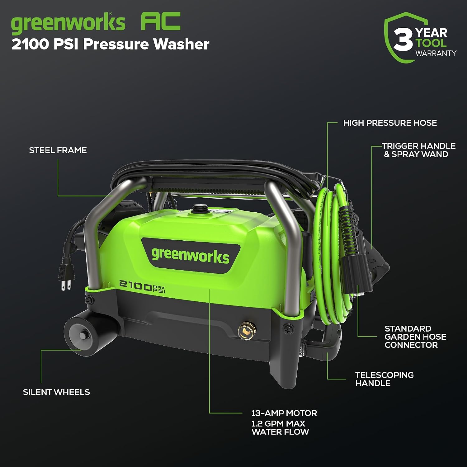 Detalle de Greenworks Electric Pressure Washer 1.2 GPM