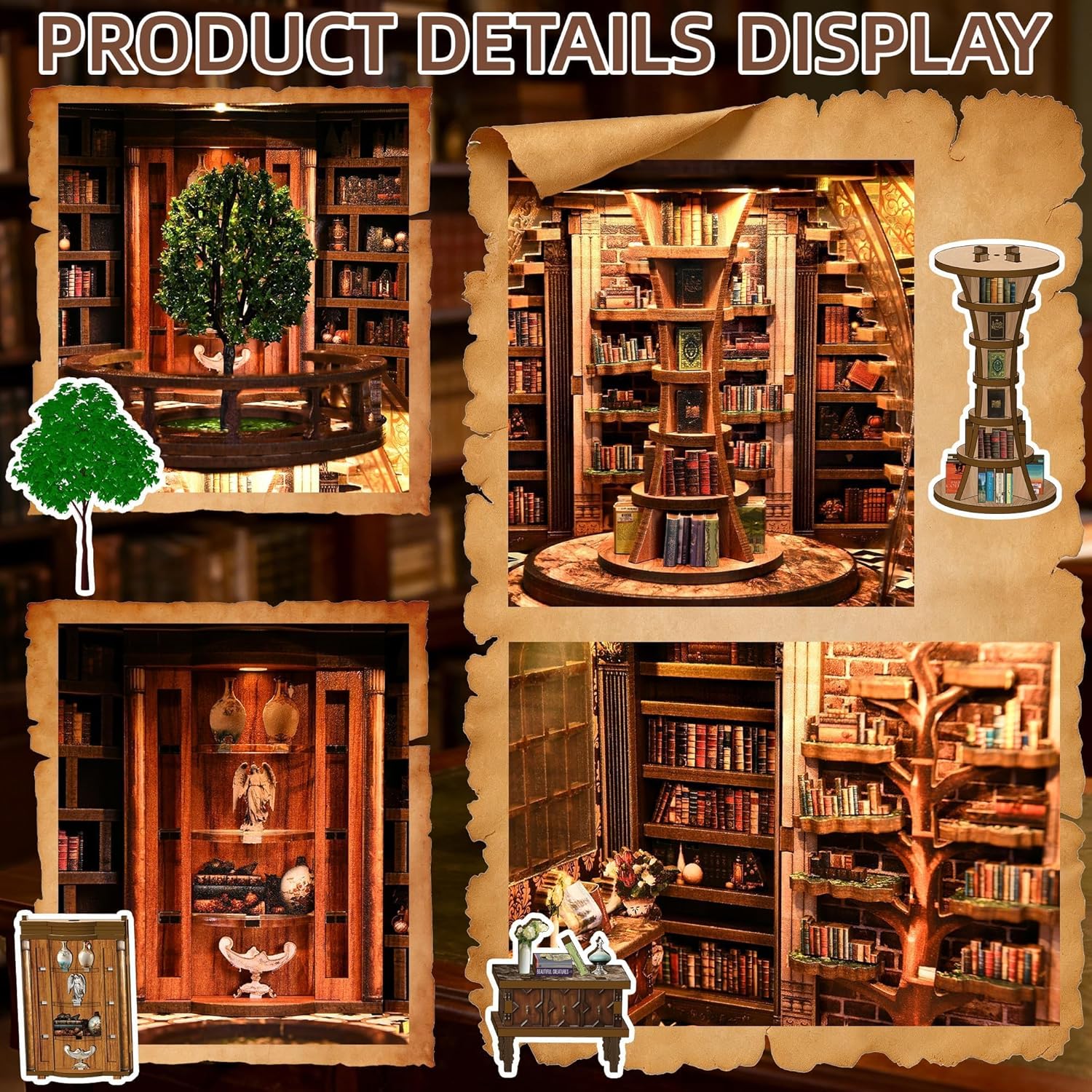 Thumbnail 5 de Book Nook Kit für Erwachsene (CRIOLPO) – DIY Miniatur-Holzpuzzle 3D als Puppenhaus & Buchstütze mit LED