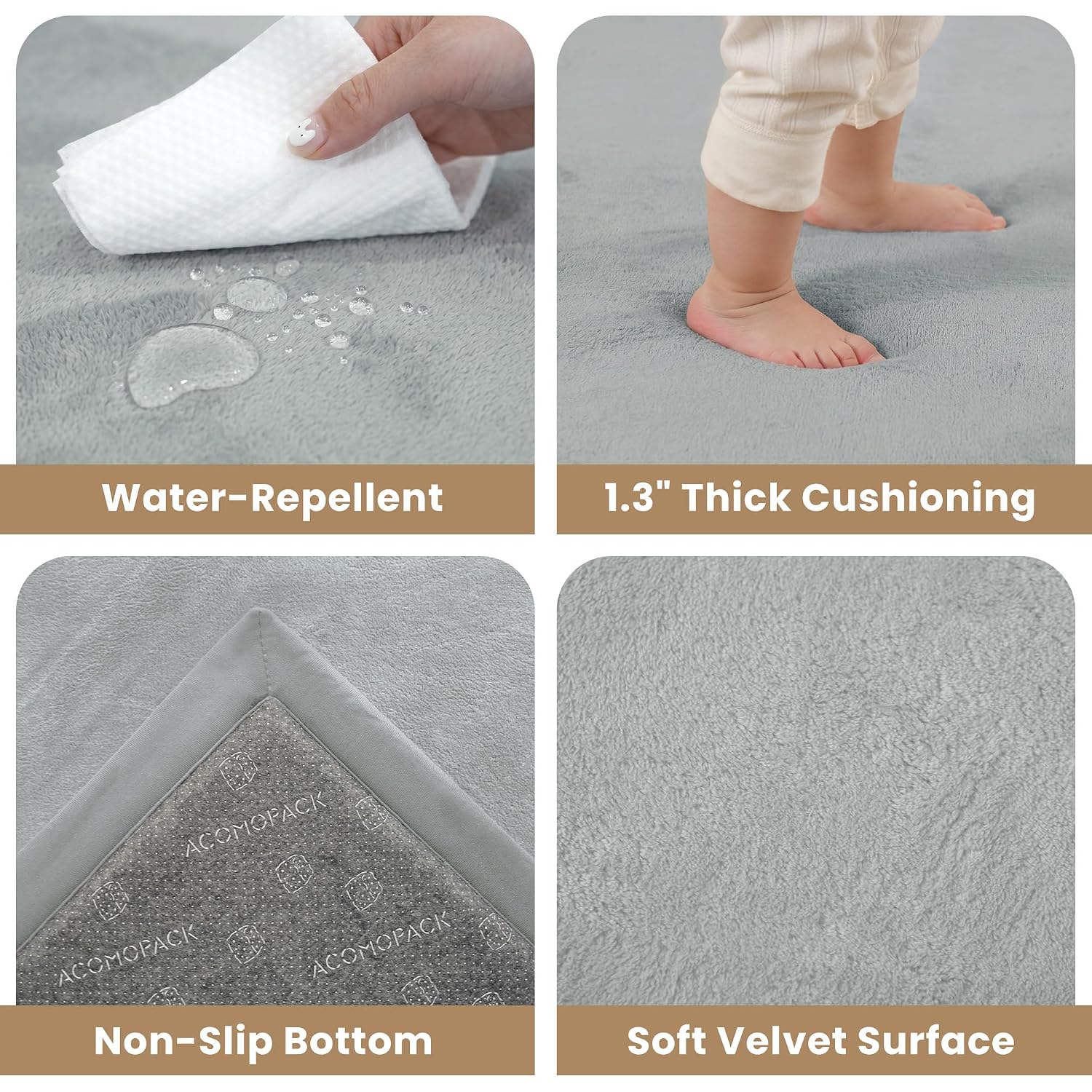 Detalle 2 de ACOMOPACK Baby Play Mat, 1.3-Inch Foam, 59" × 71", Light Gray