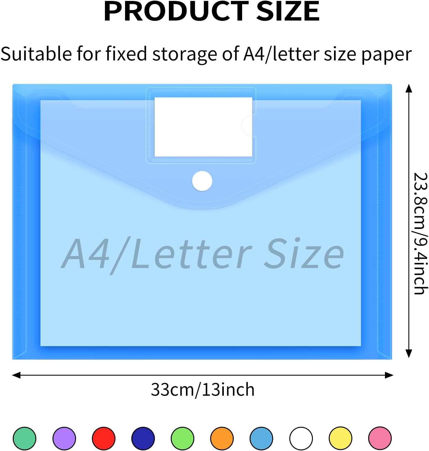 Detalle de EOOUT EOOUT20221026055 Plastic File Envelopes, 30-Pack, 10 Colors, Hook-and-Loop Closure