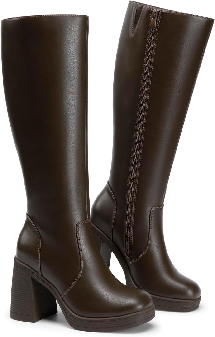 Detalle 2 de Athlefit AD00543 Knee-High Platform Boots, Wide-Calf Fit, Side Zipper