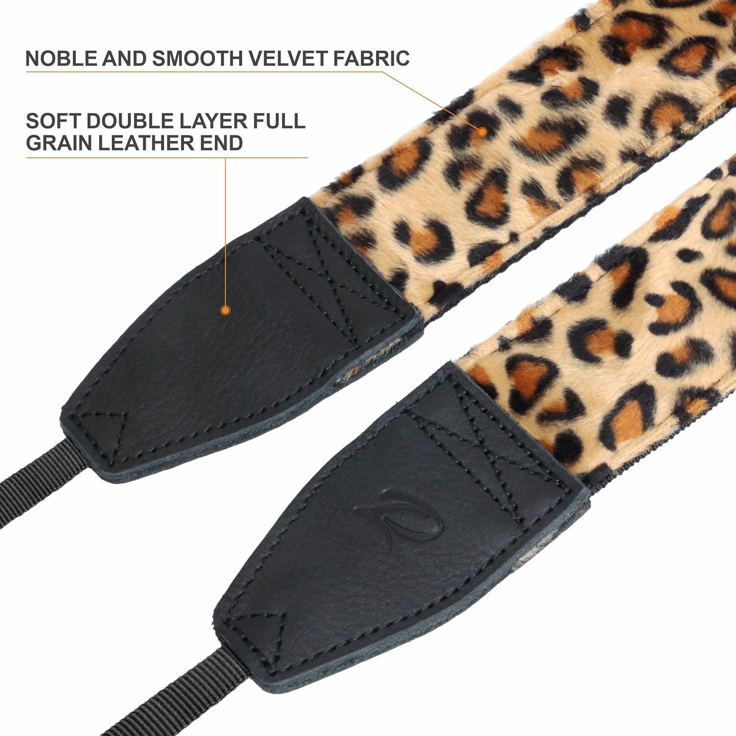 Detalle de Padwa Lifestyle Leopard Print Velvet Camera Strap – 2" Double Layer Full Grain Cowhide Head, Adjustable 32–61