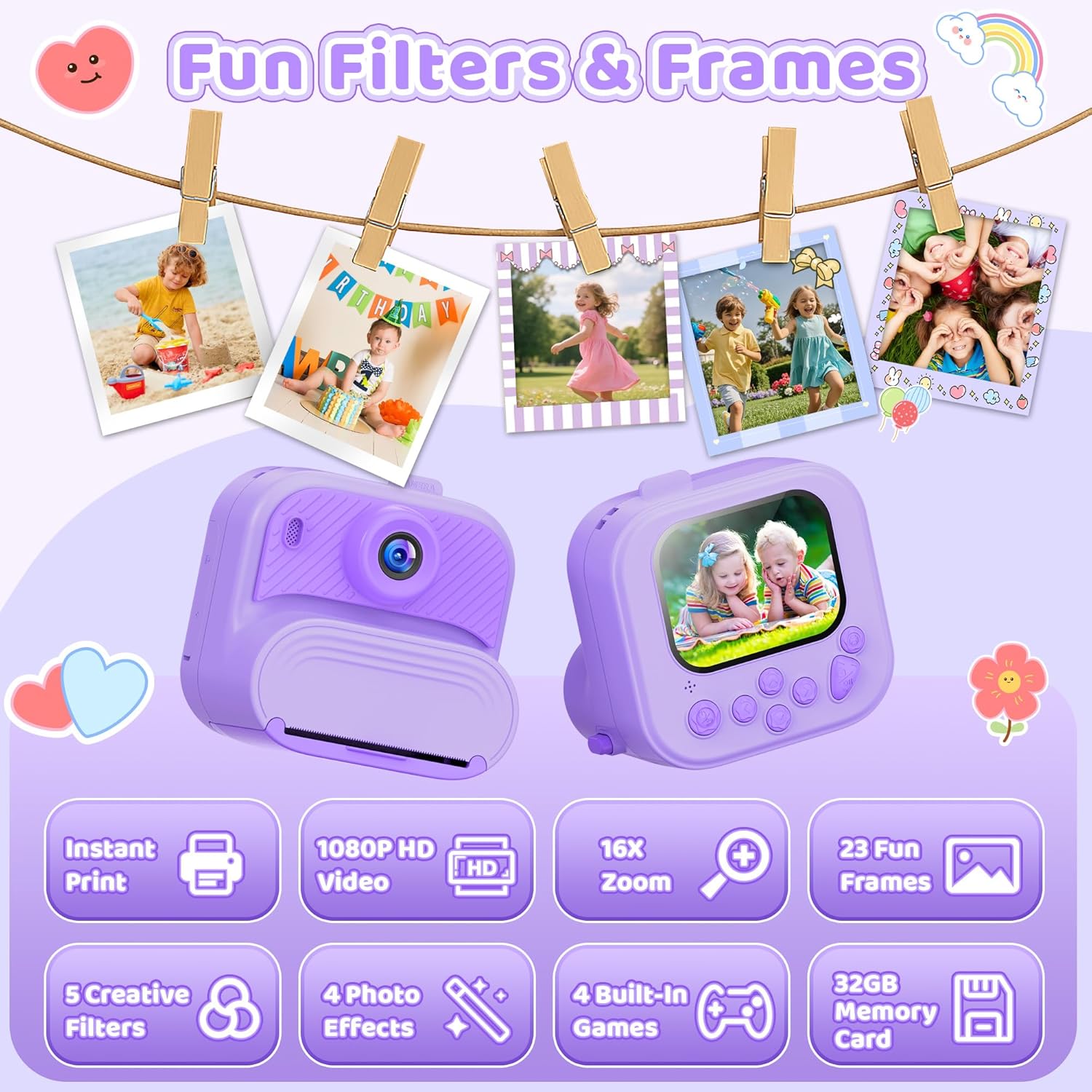 Thumbnail 3 de Cámara infantil 1080P morada para niños