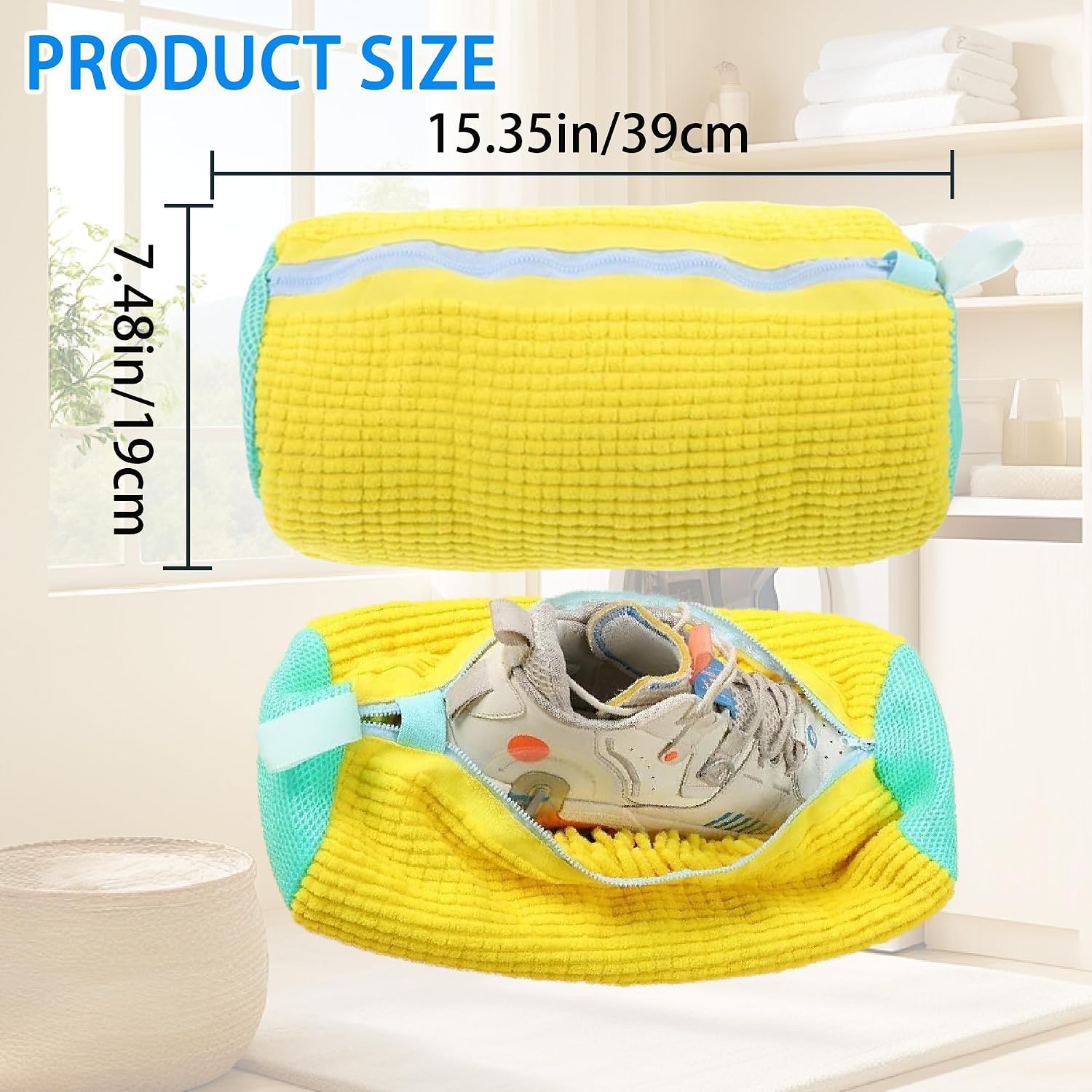 Detalle 1 de Shoe Washing Machine Bag Trainer Shoe Bag Laundry with Zips 360° Cleaning (Yellow, 2 Pack)