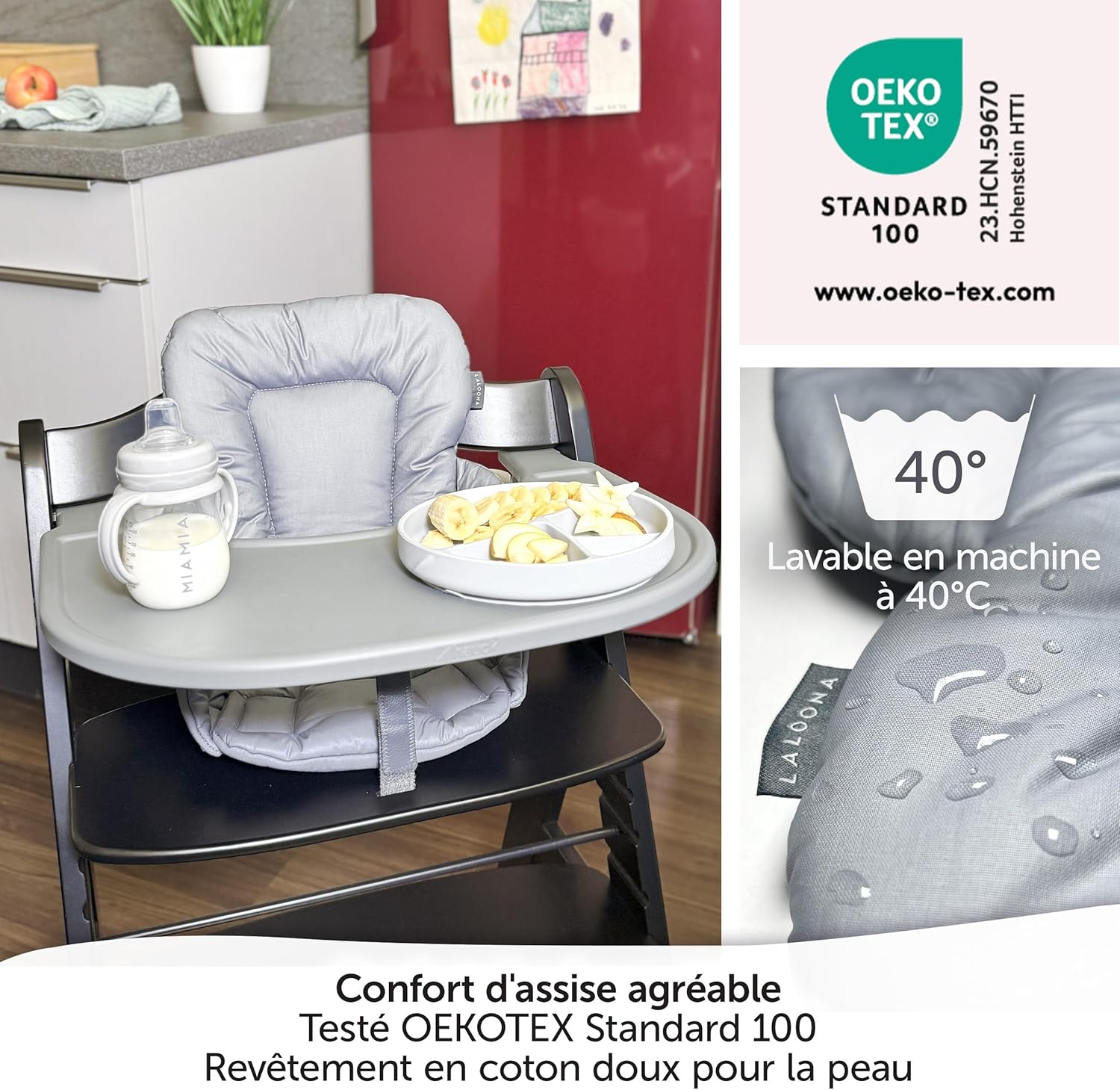 Thumbnail 3 de LaLoona réducteur pour chaise haute bébé Hauck Alpha et Beta (coussin d’assise gris)
