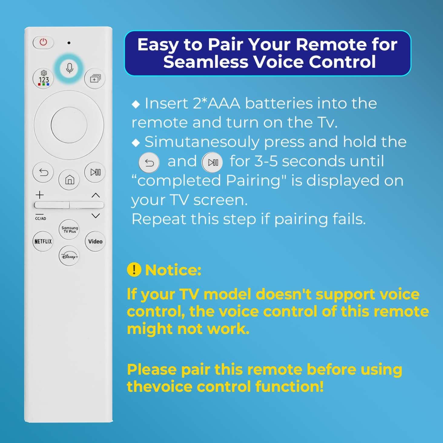 Thumbnail 3 de Samsung Frame TV Remote Replacement (BN59-01391A) with Voice Control for 2018–2024 Frame TVs
