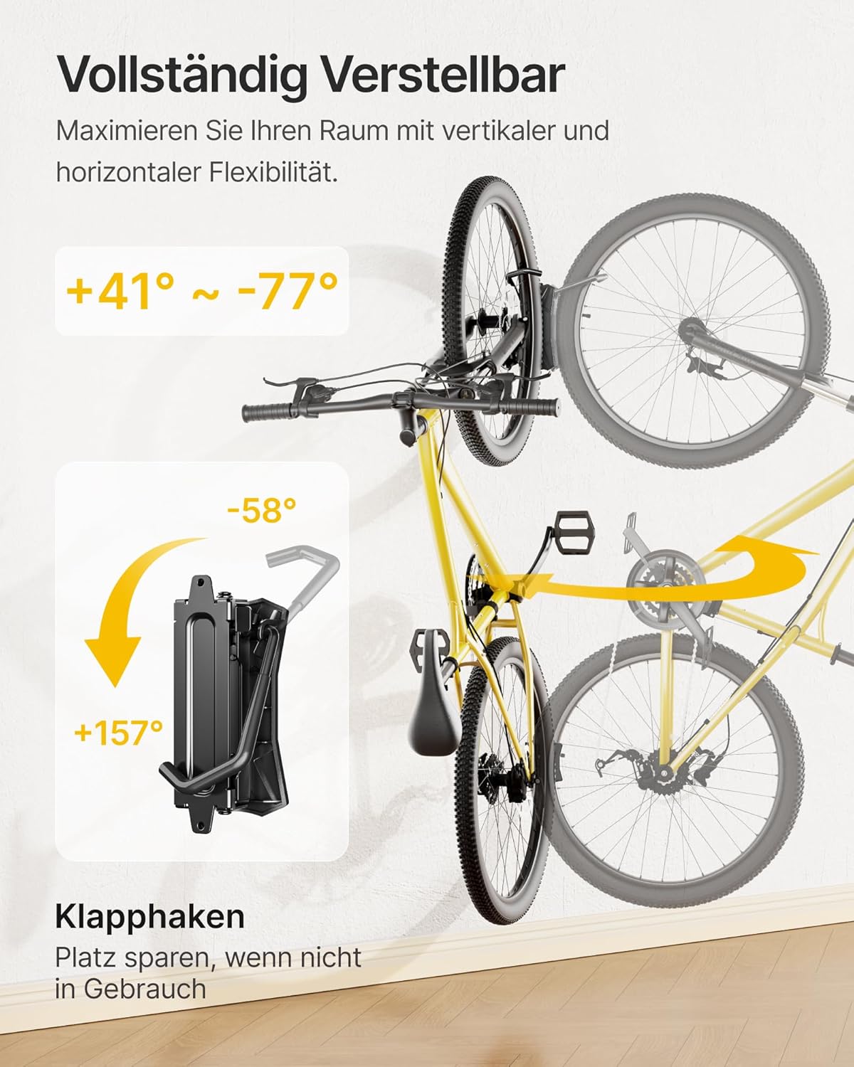Thumbnail 1 de monTEK schwenkbare Fahrrad-Wandhalterung (Rennrad) – vertikaler Wandständer im 3er-Set, bis 35 kg, Reifenbreite bis 90 mm