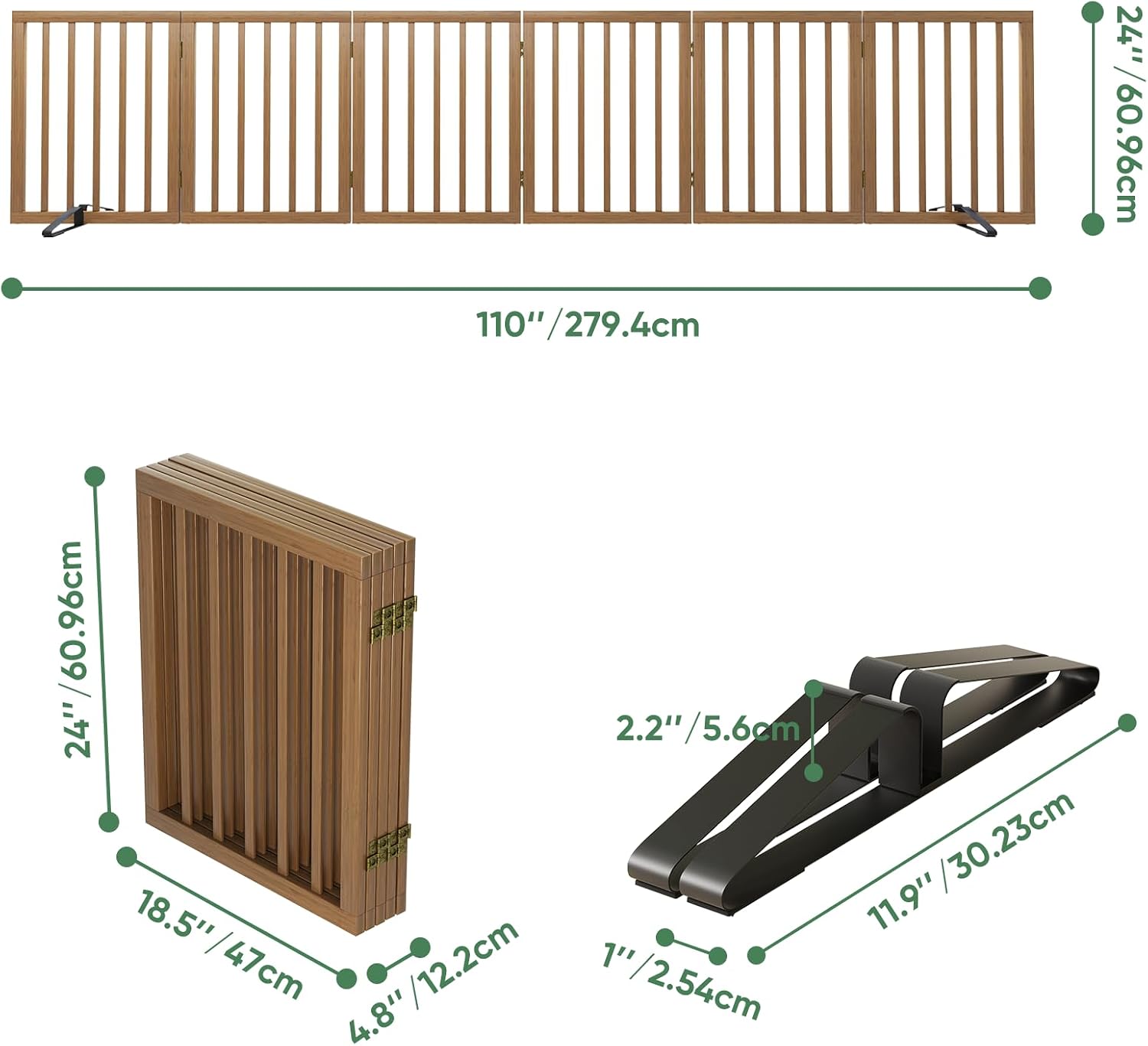Detalle 2 de Dog Gates for Doorways: Foldable Indoor Gate, Freestanding 6-Panel Walnut