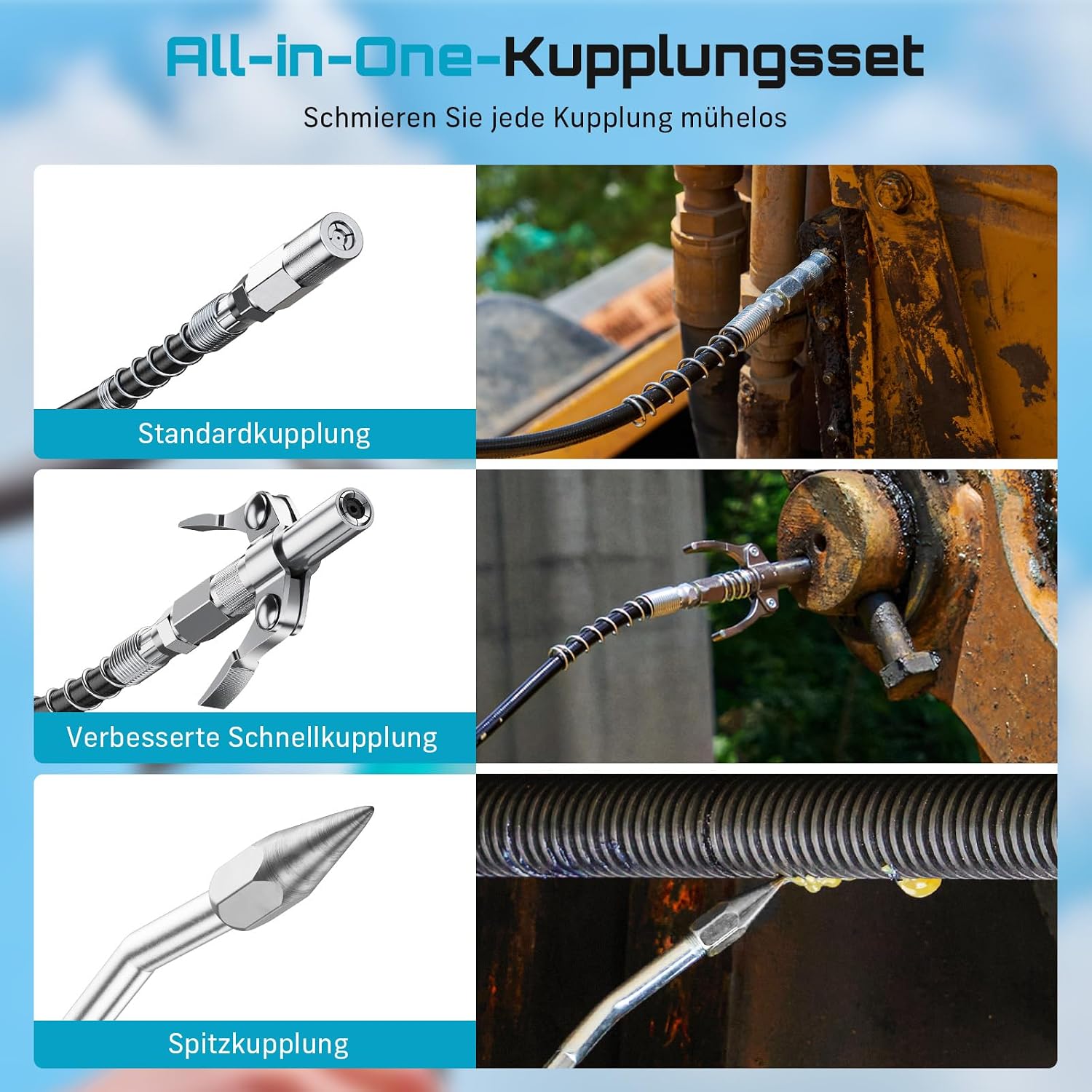 Detalle de Seesii Fettpresse 8000 PSI – 400 ml Einhand Fettpresse mit Schnellkupplung, 90°-Adapter und flexiblem Schlauch