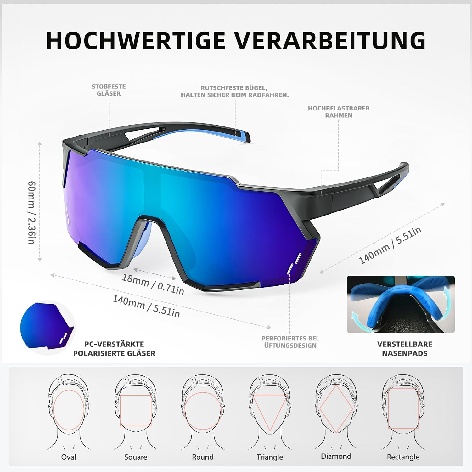 Thumbnail 3 de Sportsonnenbrille Polarisierte Fahrradbrille – Ultraleicht, UV400-Schutz, verstellbare Nasenpads