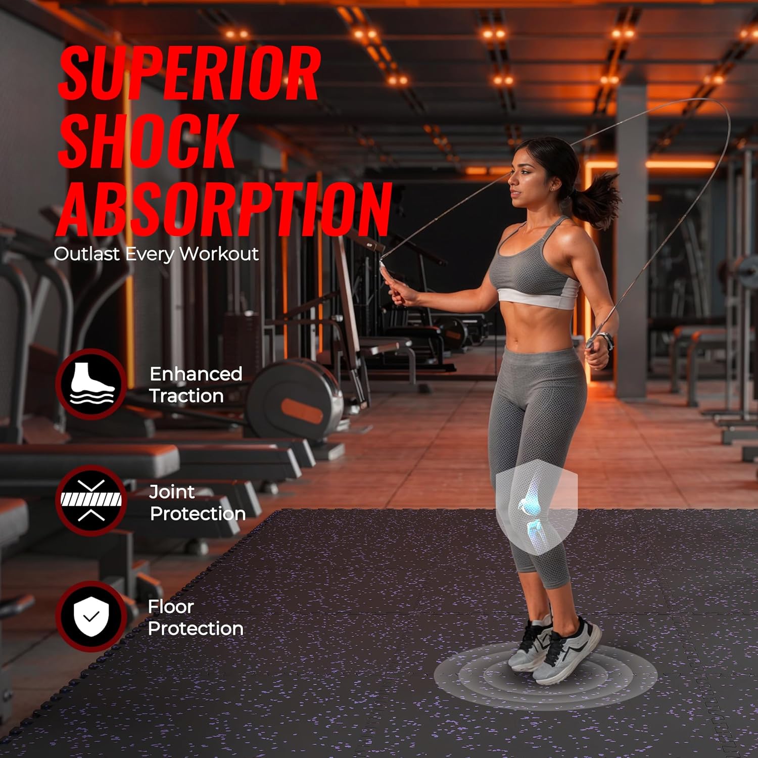 Detalle de SUPERJARE 0.79" Extra-Thick Gym Floor Tiles 72 sq ft ๐