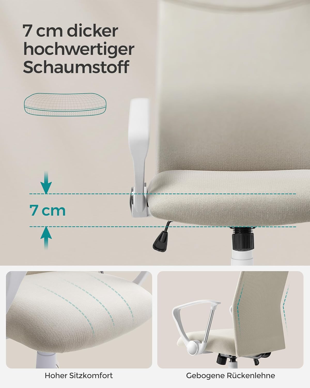 Thumbnail 5 de SONGMICS Bürostuhl OBN034K01: ergonomischer Drehstuhl mit S-förmiger Rückenlehne, höhenverstellbar und neigbar