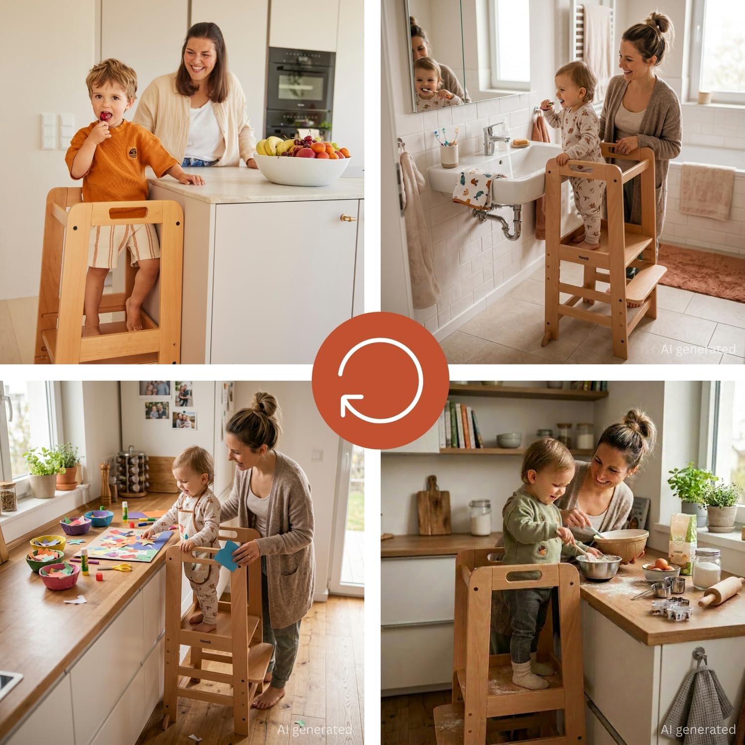 Detalle de Hauck Learn N Explore inlärningstorn i FSC® Mix-bokträ med tre höjdlägen