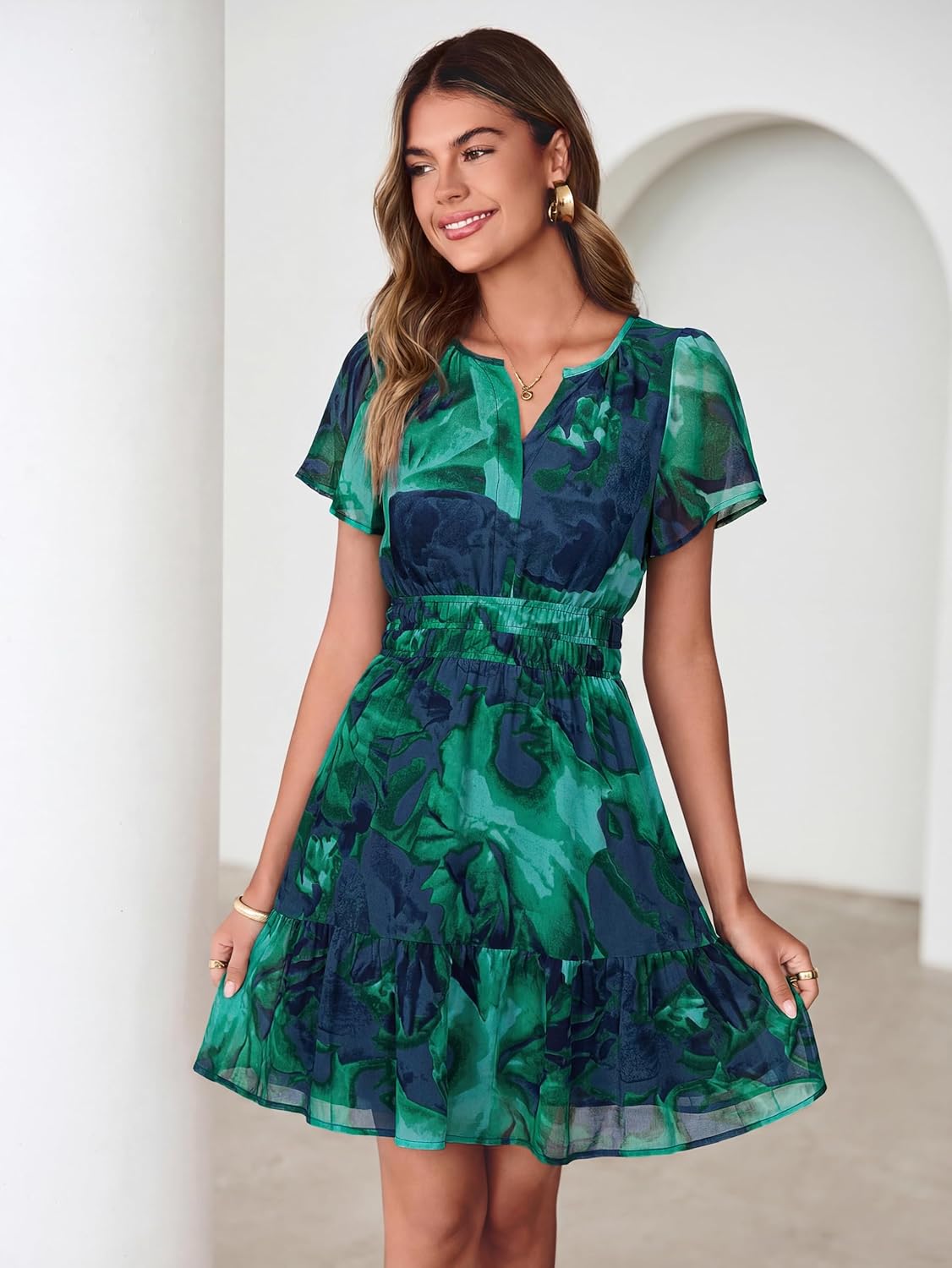 Thumbnail 5 de Simplee Women 2026 Floral Summer Short Dress: Boho-Chic A-Line Mini in Lightweight Chiffon