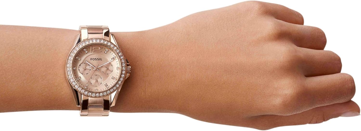 Detalle 2 de Fossil Orologio Riley da donna: cronografo al quarzo, cassa da 38 mm e cinturino in acciaio o pelle