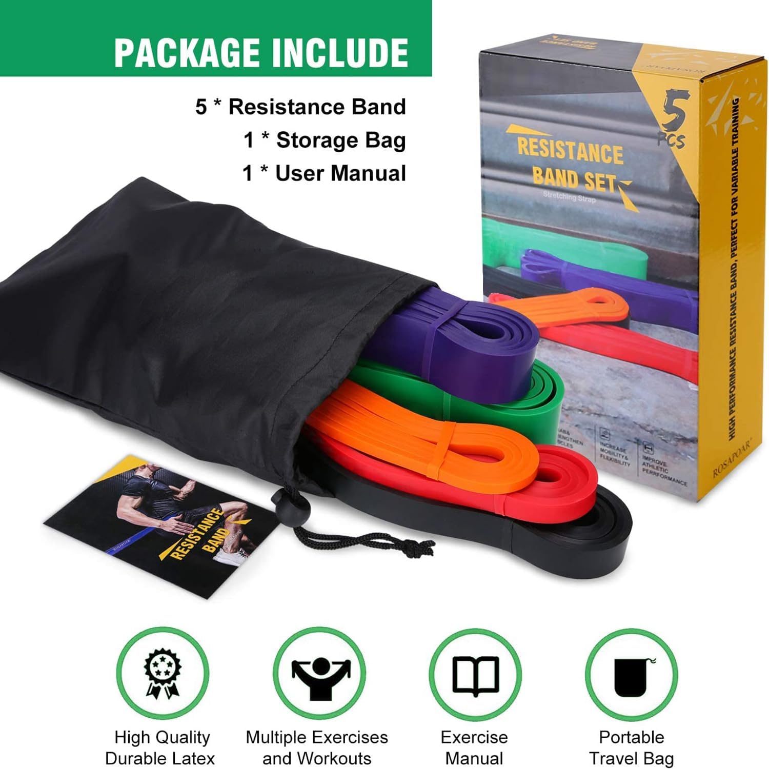 Thumbnail 4 de Resistance Bands Set 5 Levels 5–125 lbs 🏋