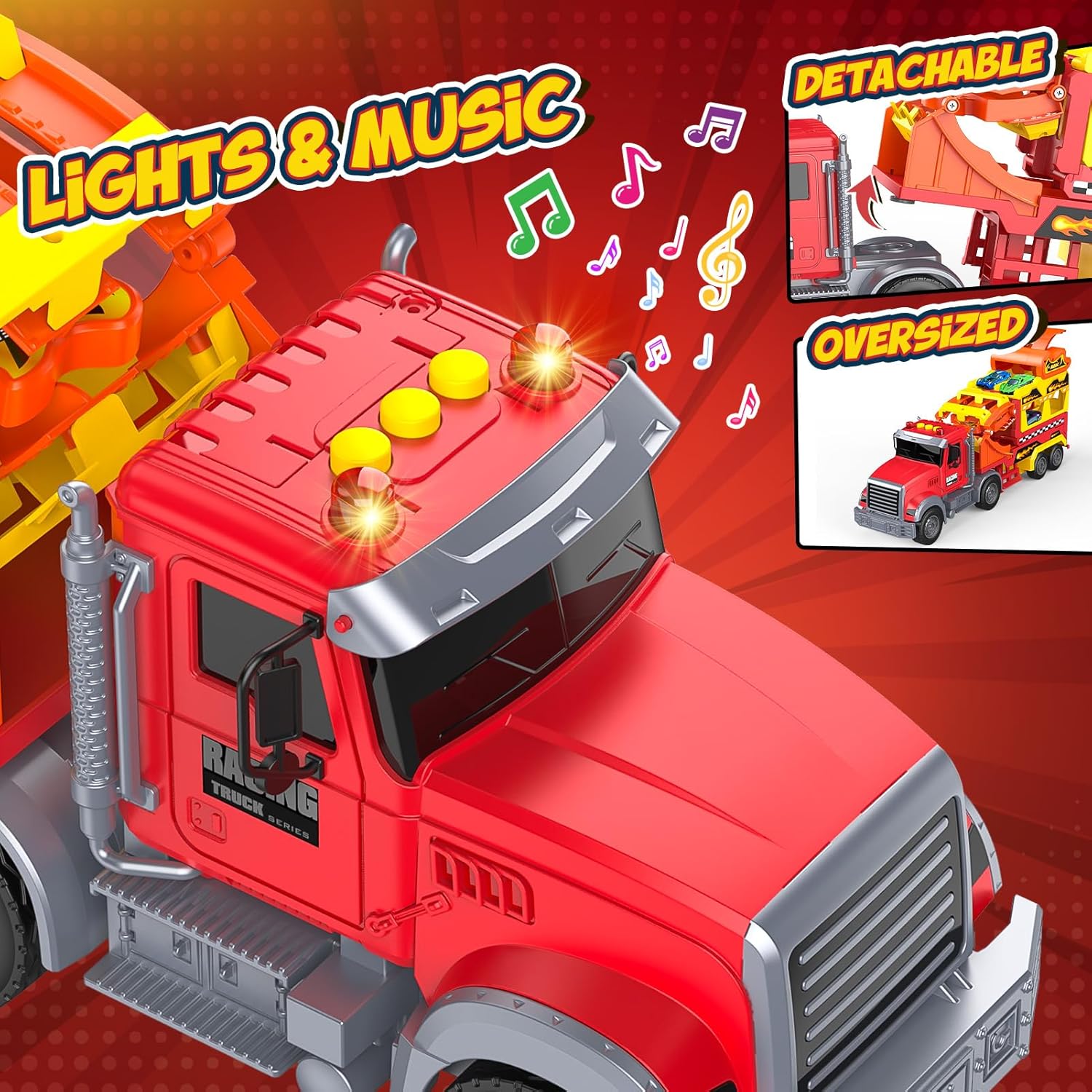 Detalle 2 de EUCOCO Camion Transporteur 2 en 1 pour Enfants 2–6 ans – Circuit et garage nomade