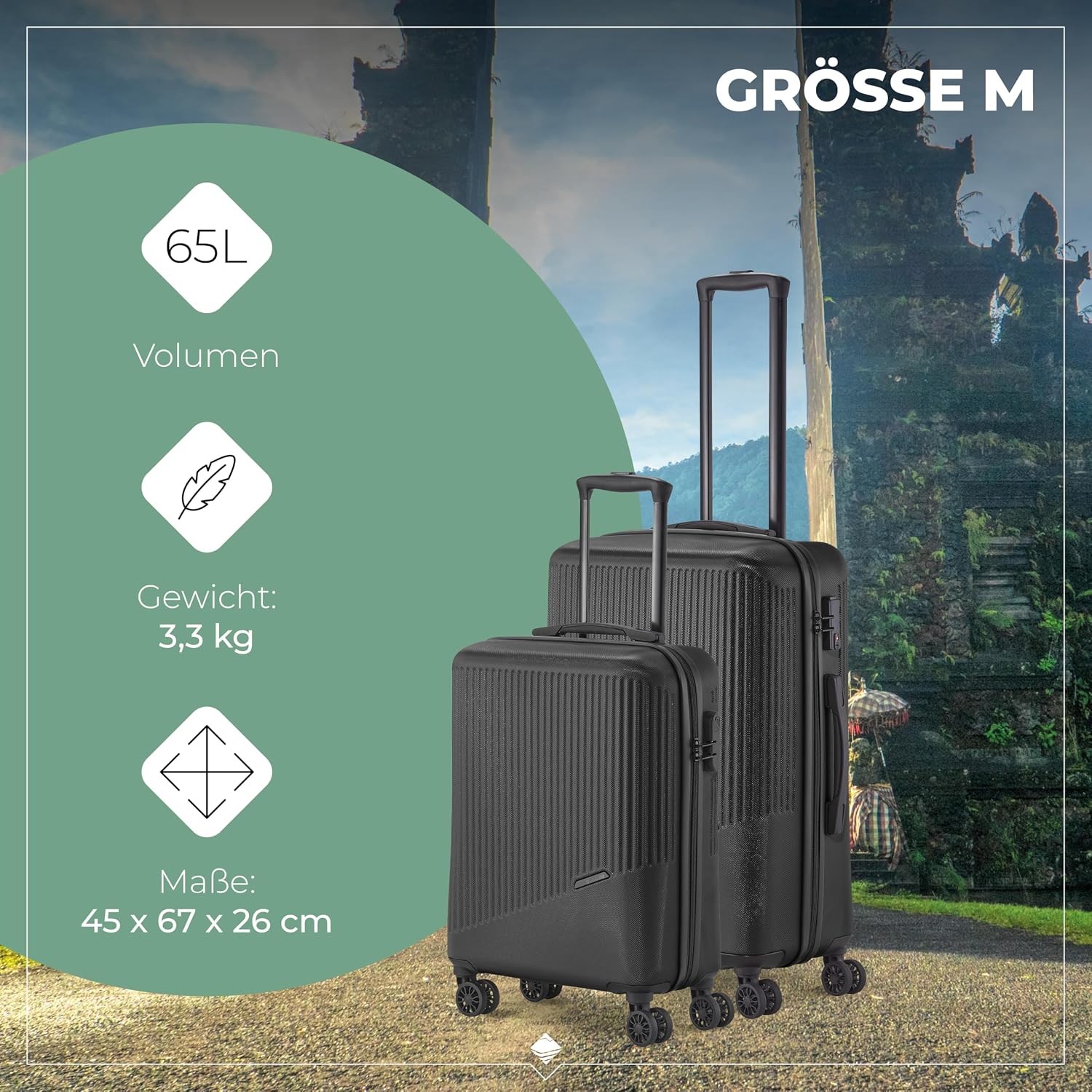 Detalle de Travelite 4-Rad Koffer Set 3-teilig Bali: Hartschale, TSA/Combination Lock, ABS