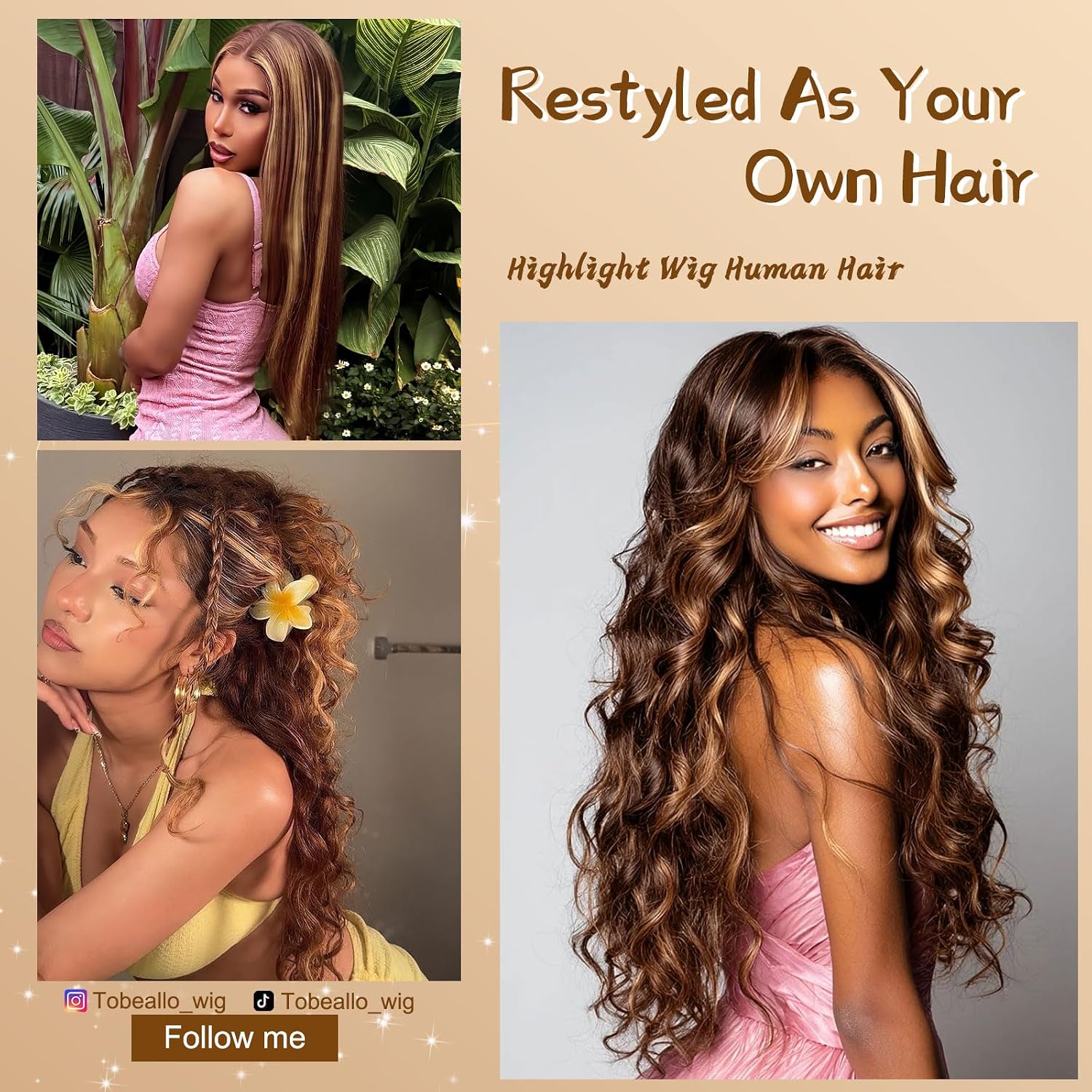 Thumbnail 2 de Tobeallo 30 Inch Honey Blonde 13x6 Lace Front Wig with HD Lace, 200 Density, Body Wave, 4/27 Highlights